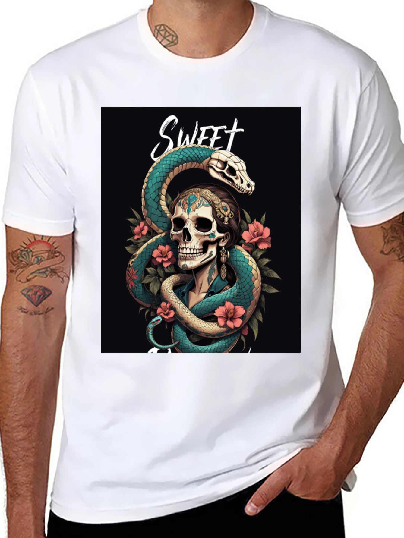Sweet Skull & Snake Graphic T-Shirt