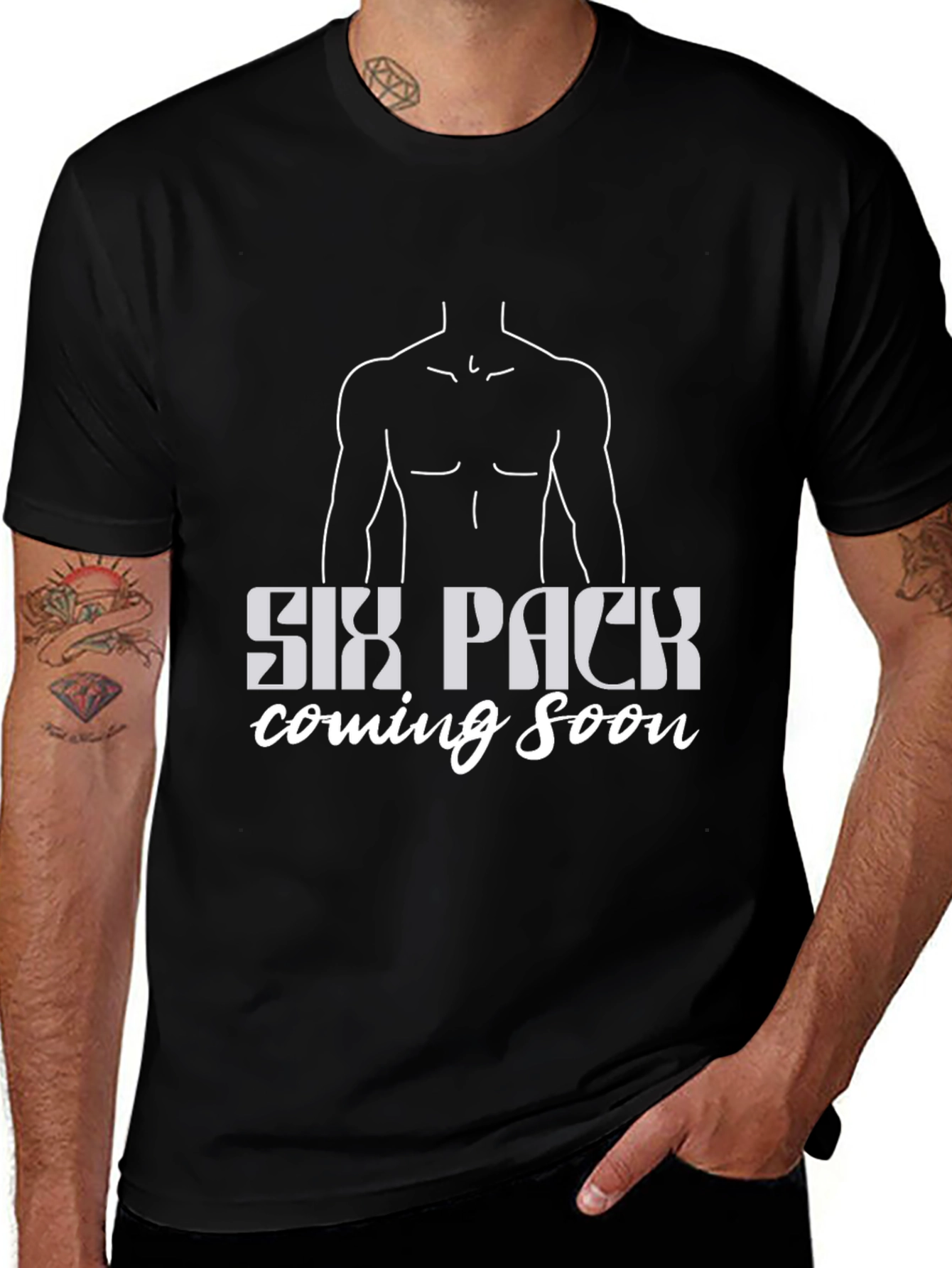 Six Pack Coming Soon Mens Black T-Shirt