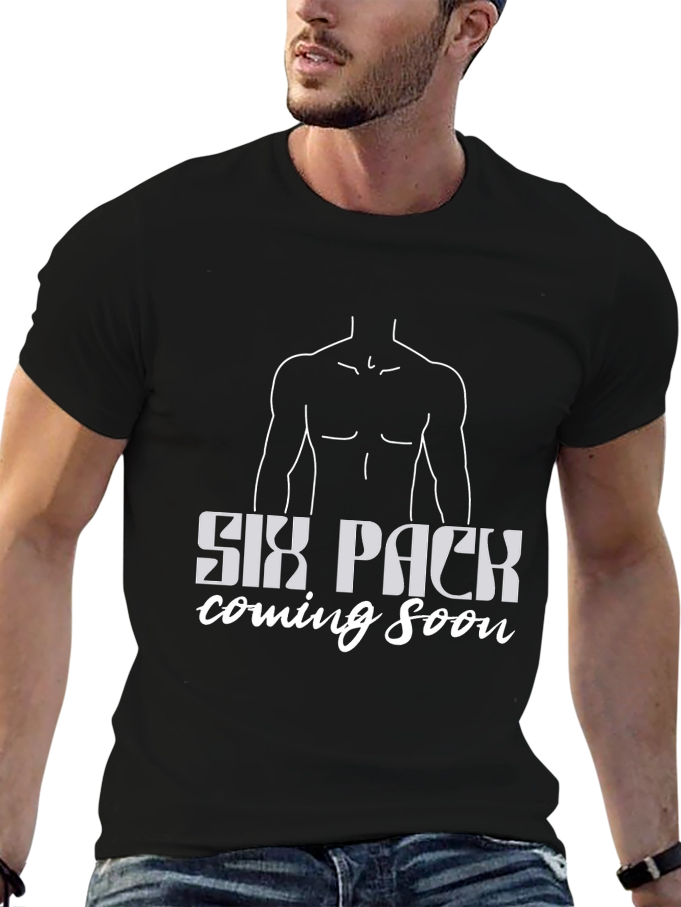 Six Pack Coming Soon Mens Black T-Shirt