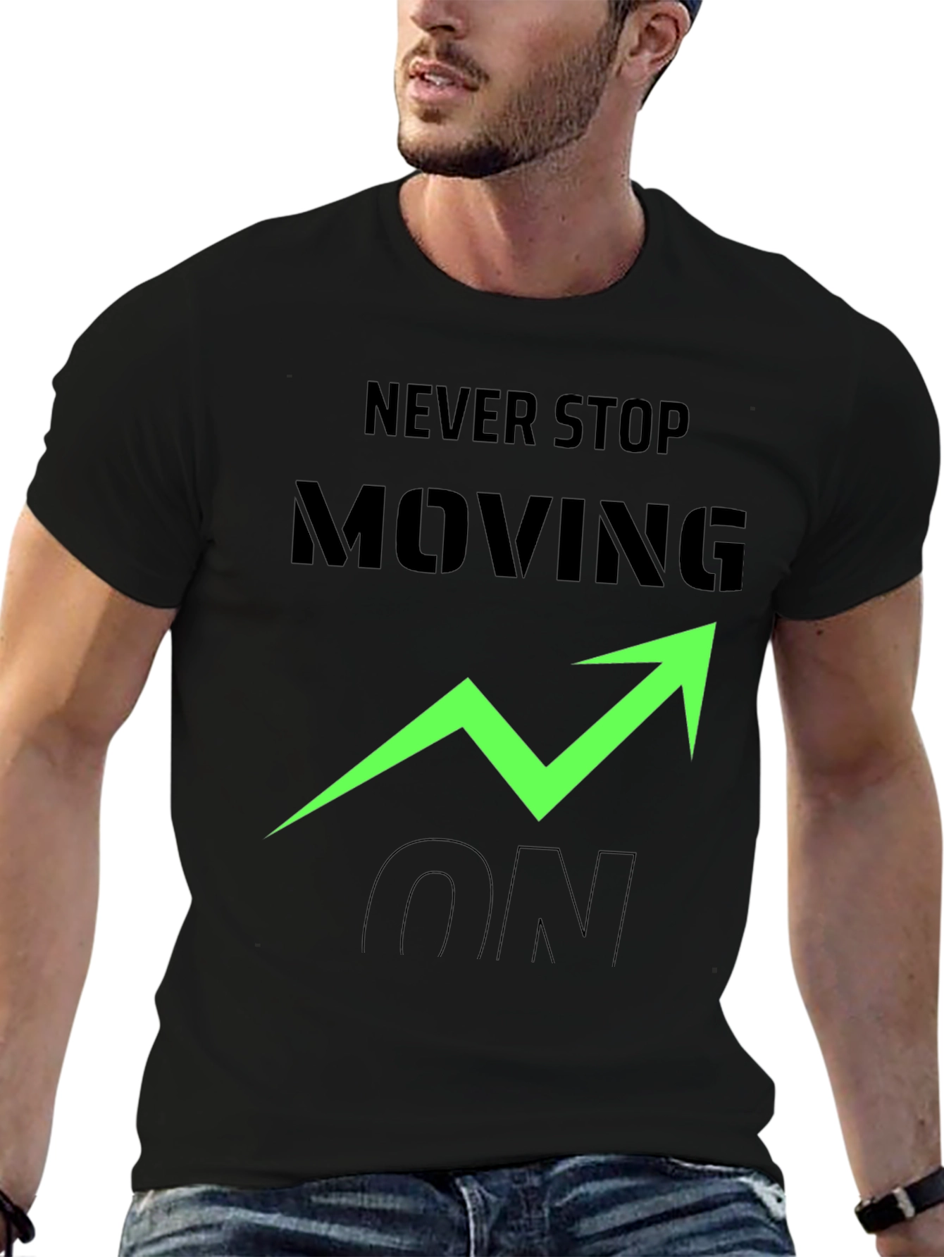 Never Stop Moving On Black Graphic Tee
