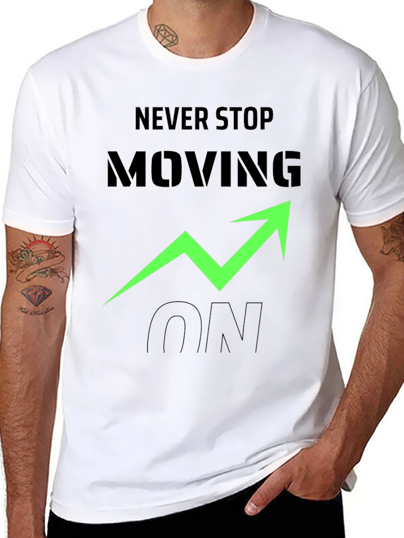 Never Stop Moving On Black Graphic Tee