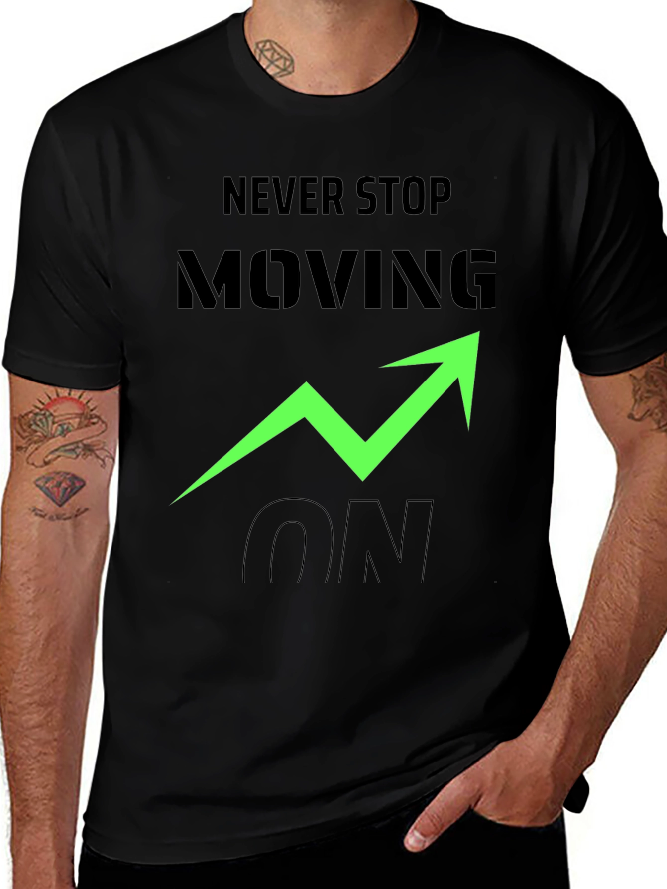 Never Stop Moving On Black Graphic Tee