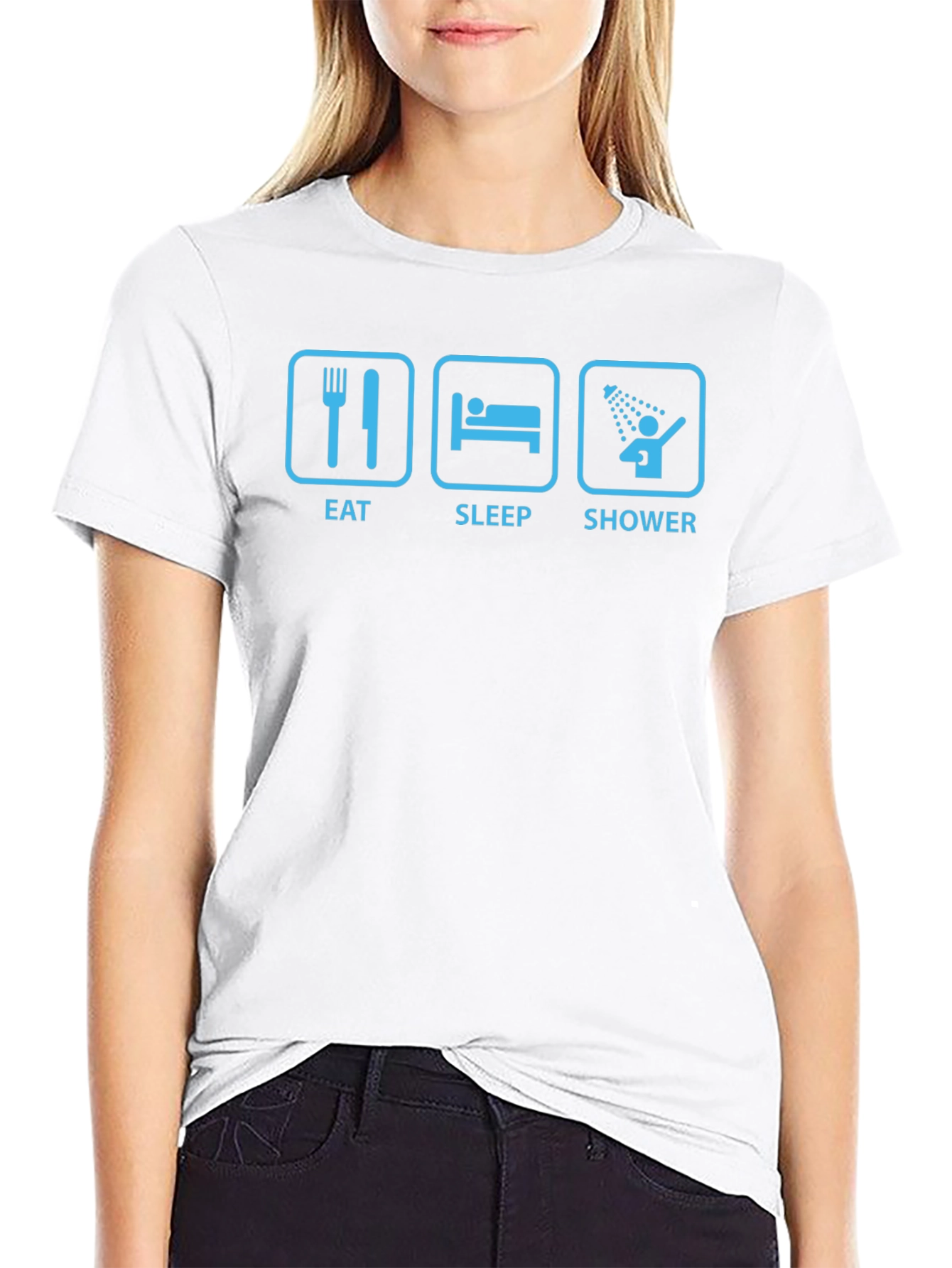 Eat Sleep Shower Black T-Shirt - Funny Routine Tee