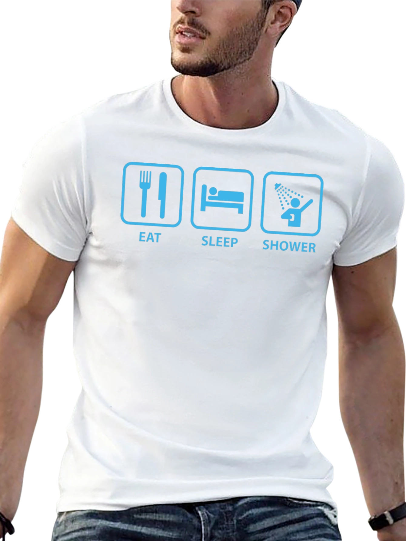 Eat Sleep Shower Black T-Shirt - Funny Routine Tee