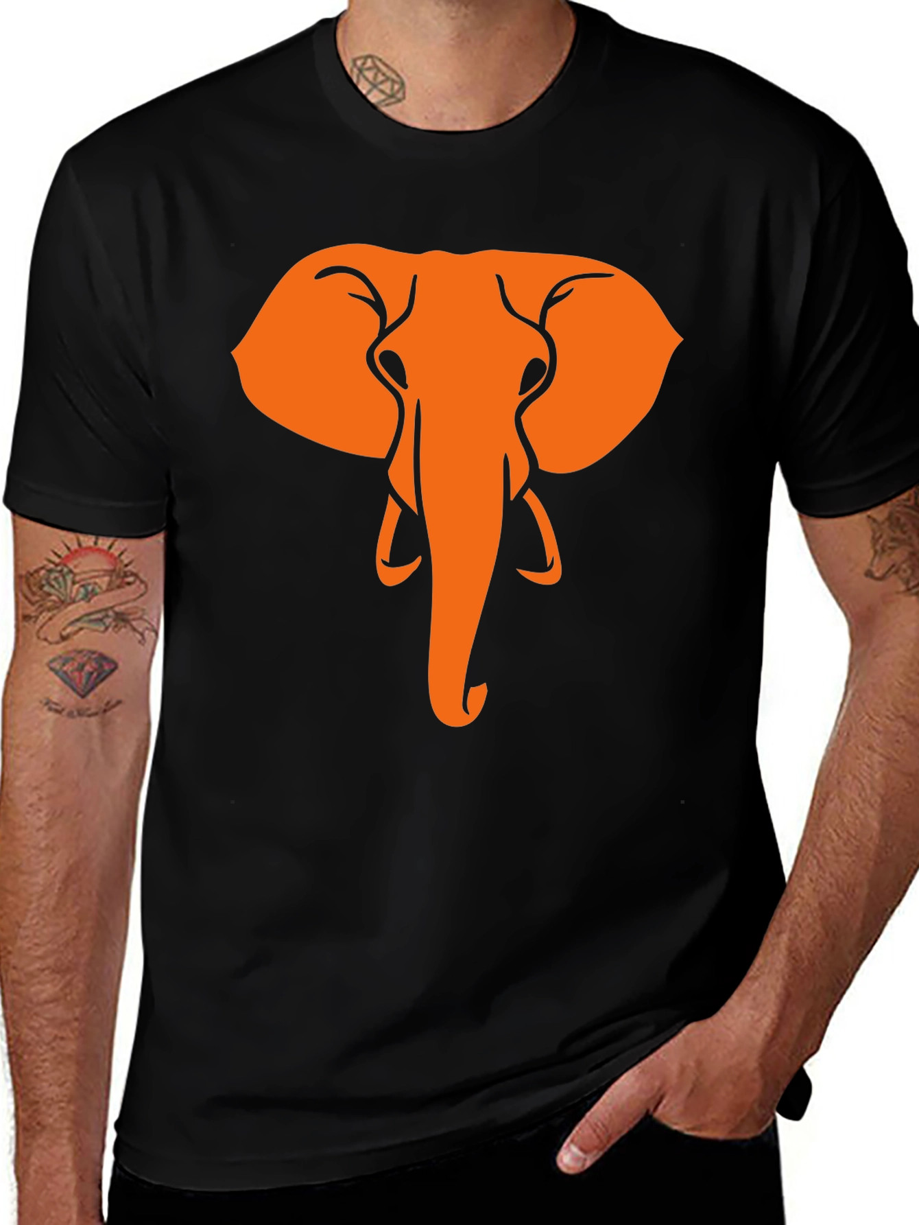 Elephant Graphic Tee - Black Cotton T-Shirt