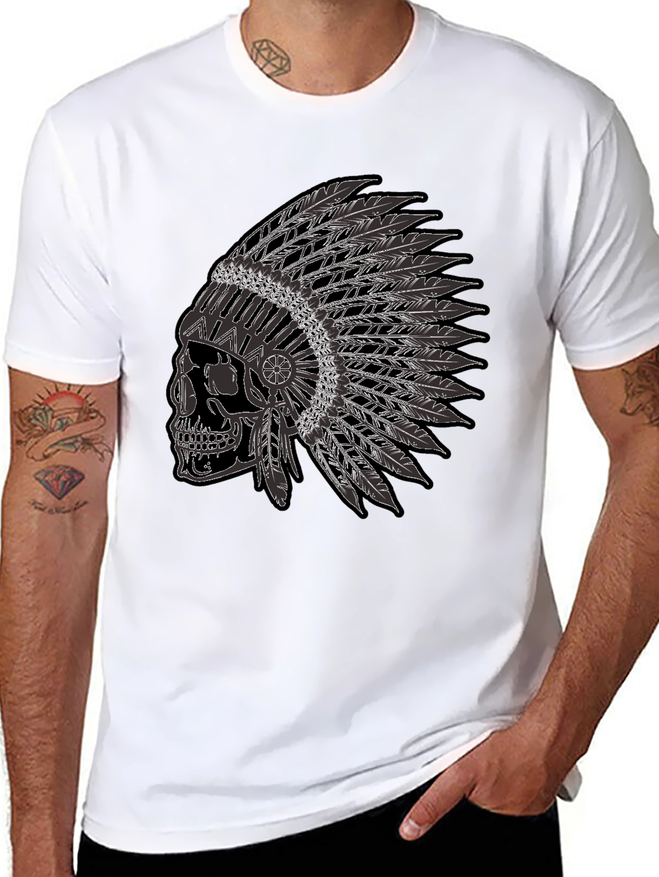 Skull Headdress Graphic Tee - Black