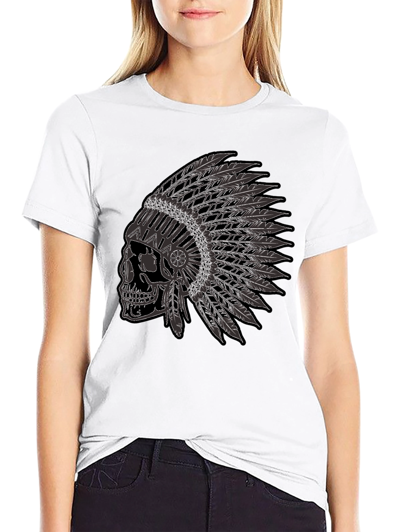 Skull Headdress Graphic Tee - Black