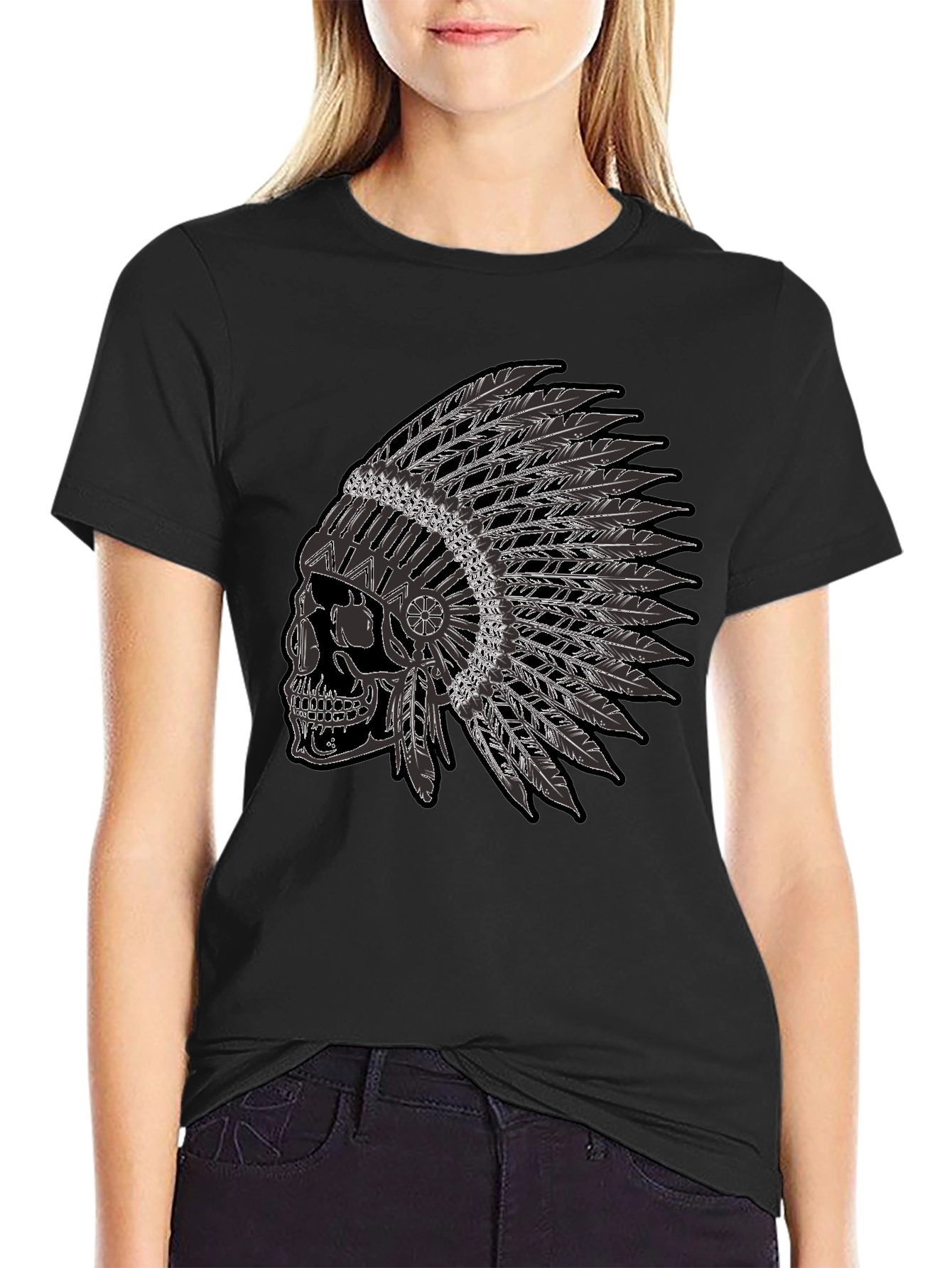 Skull Headdress Graphic Tee - Black