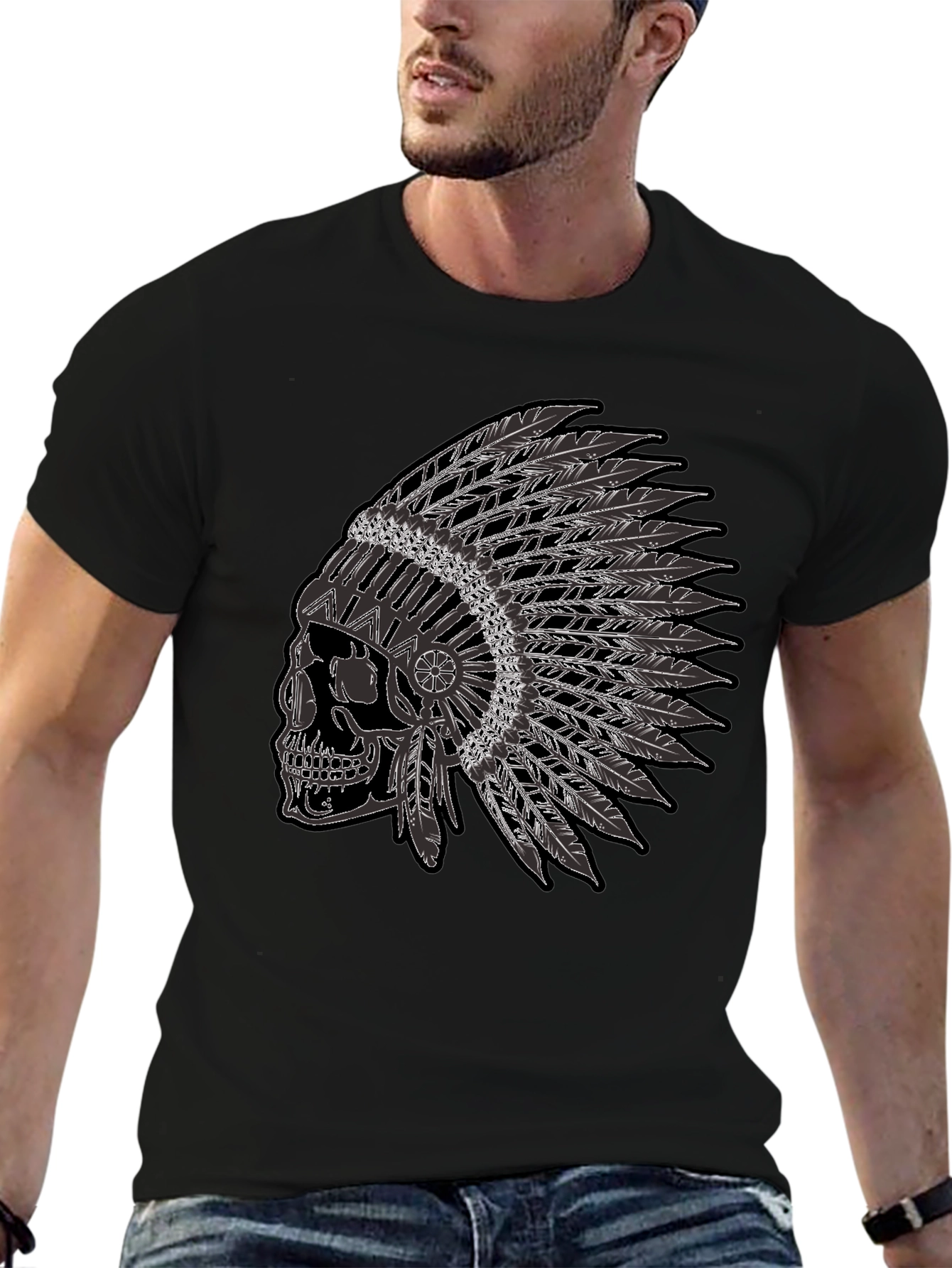 Skull Headdress Graphic Tee - Black