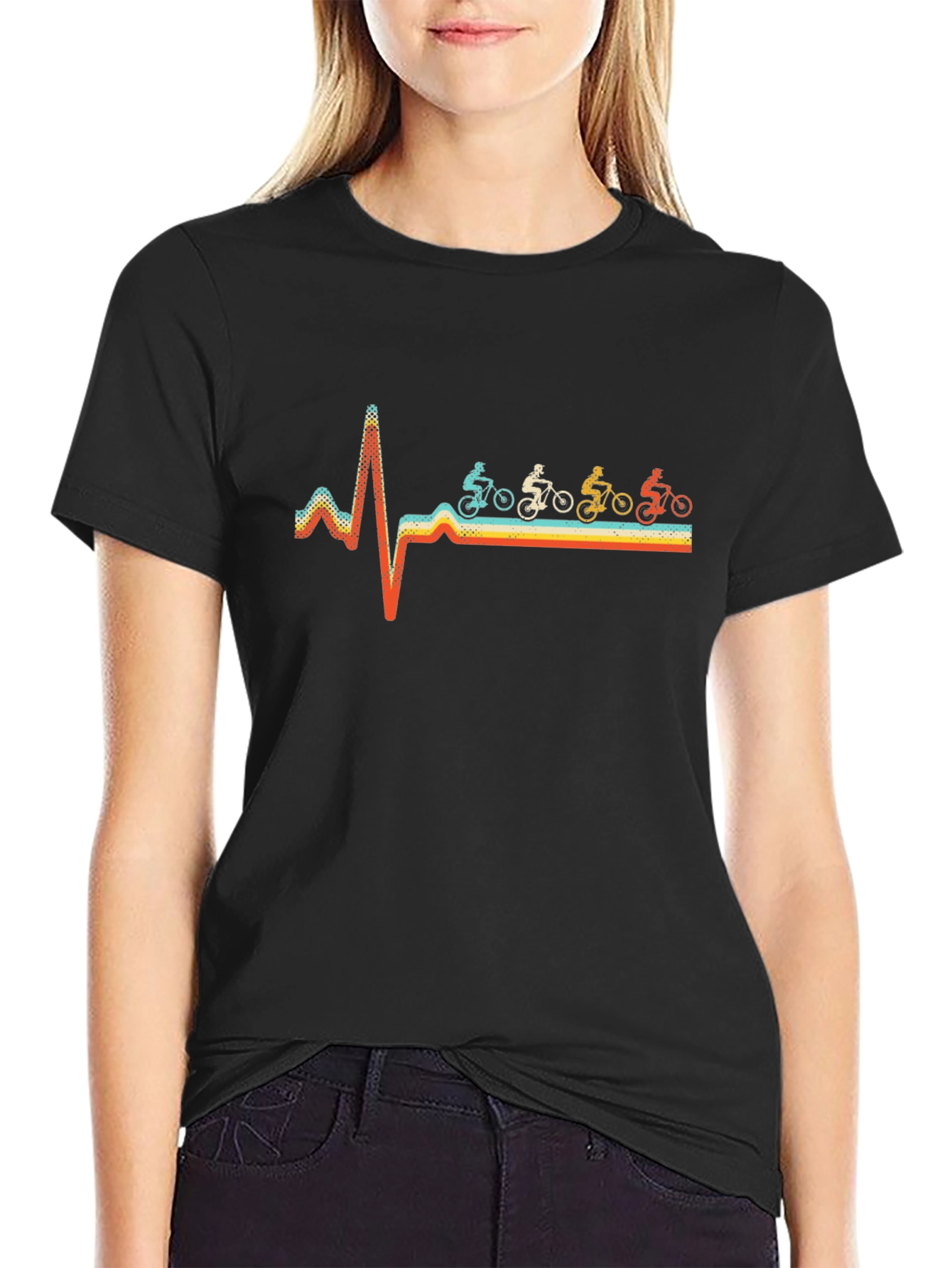 Mountain Biker Heartbeat Graphic Tee - Black