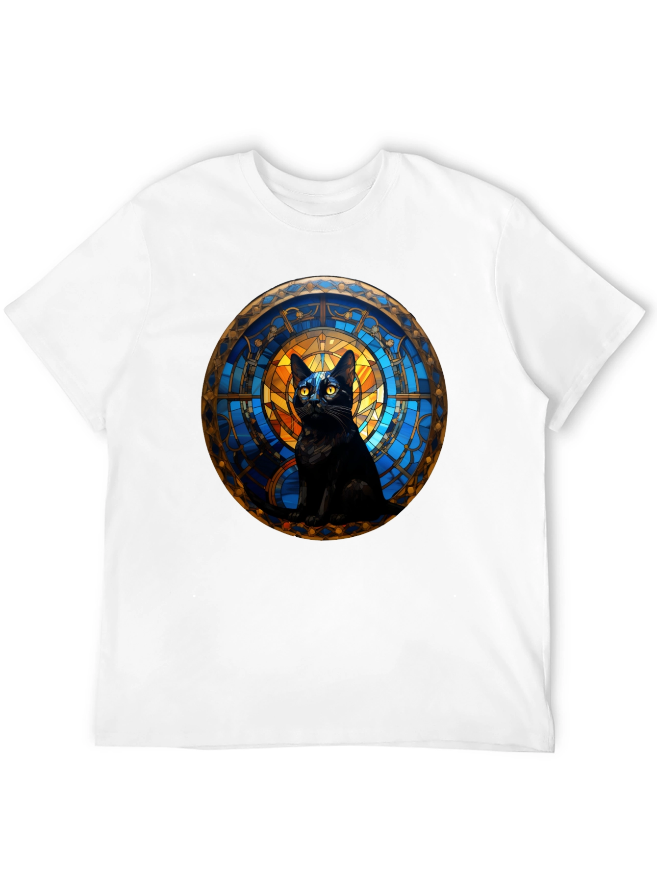 Black Cat Stained Glass Art Graphic T-Shirt