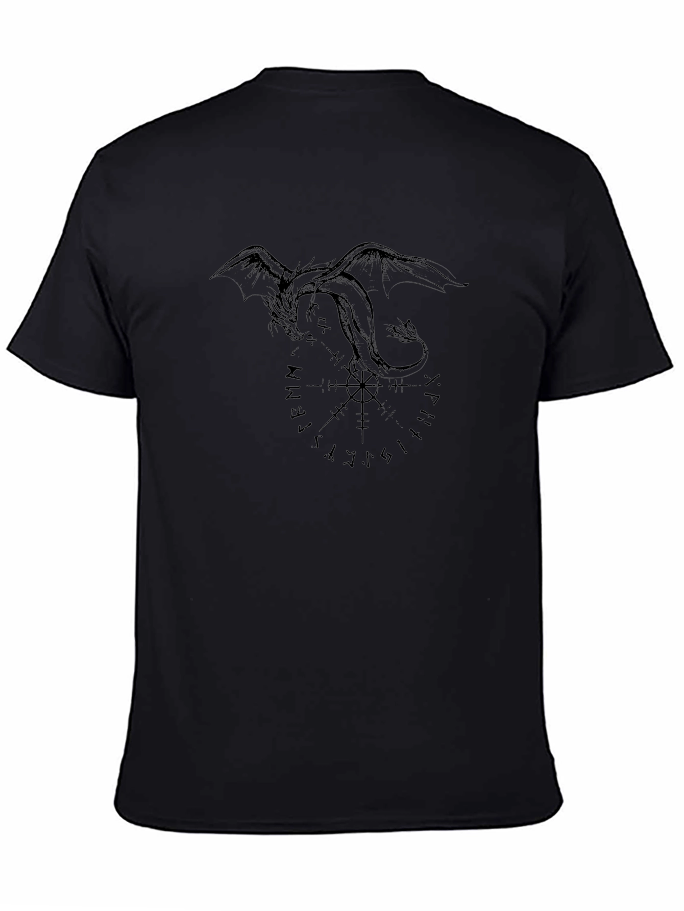 Dragon & Rune Circle Graphic Tee - Black