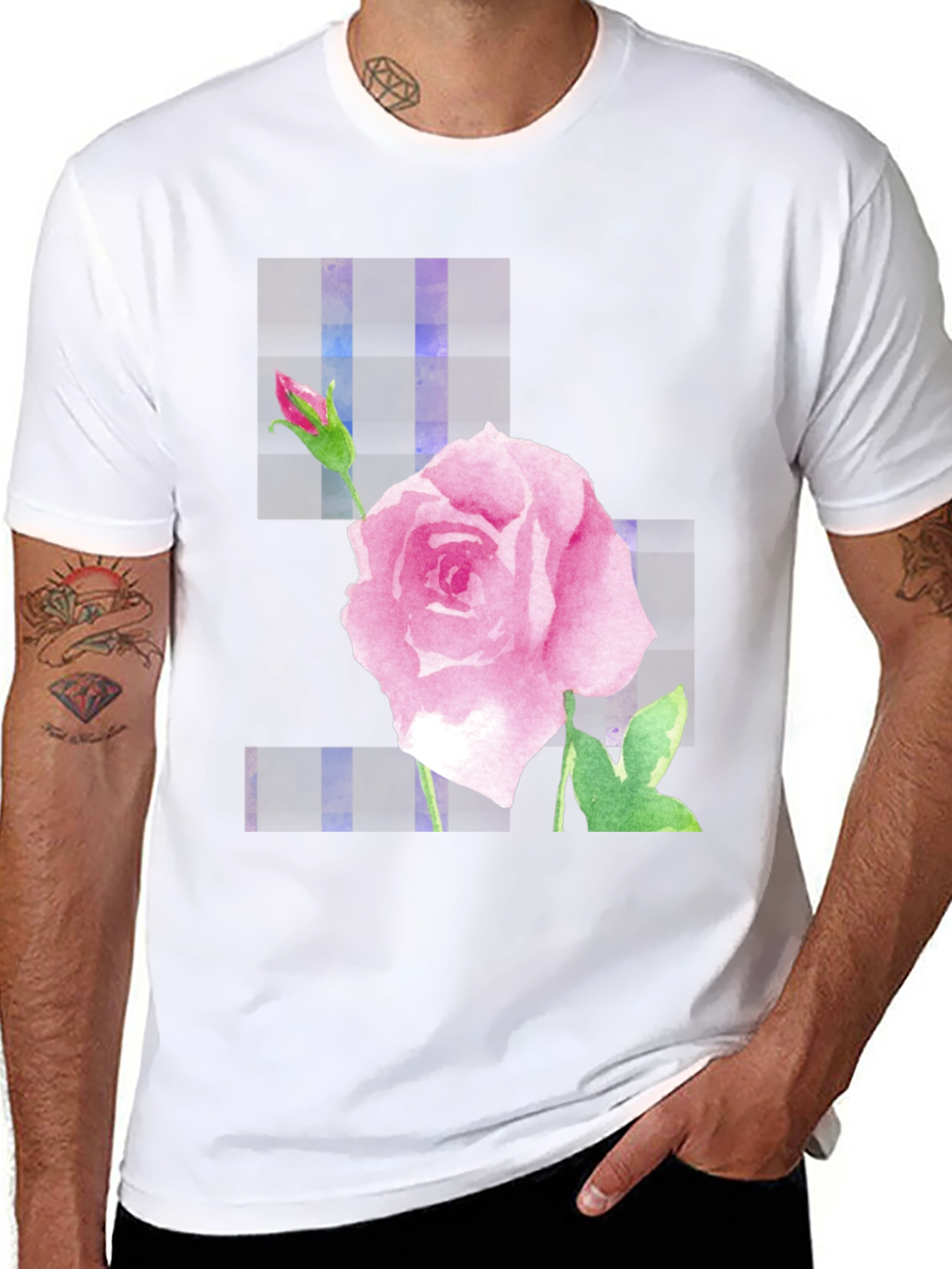Pink Rose Graphic Black T-Shirt