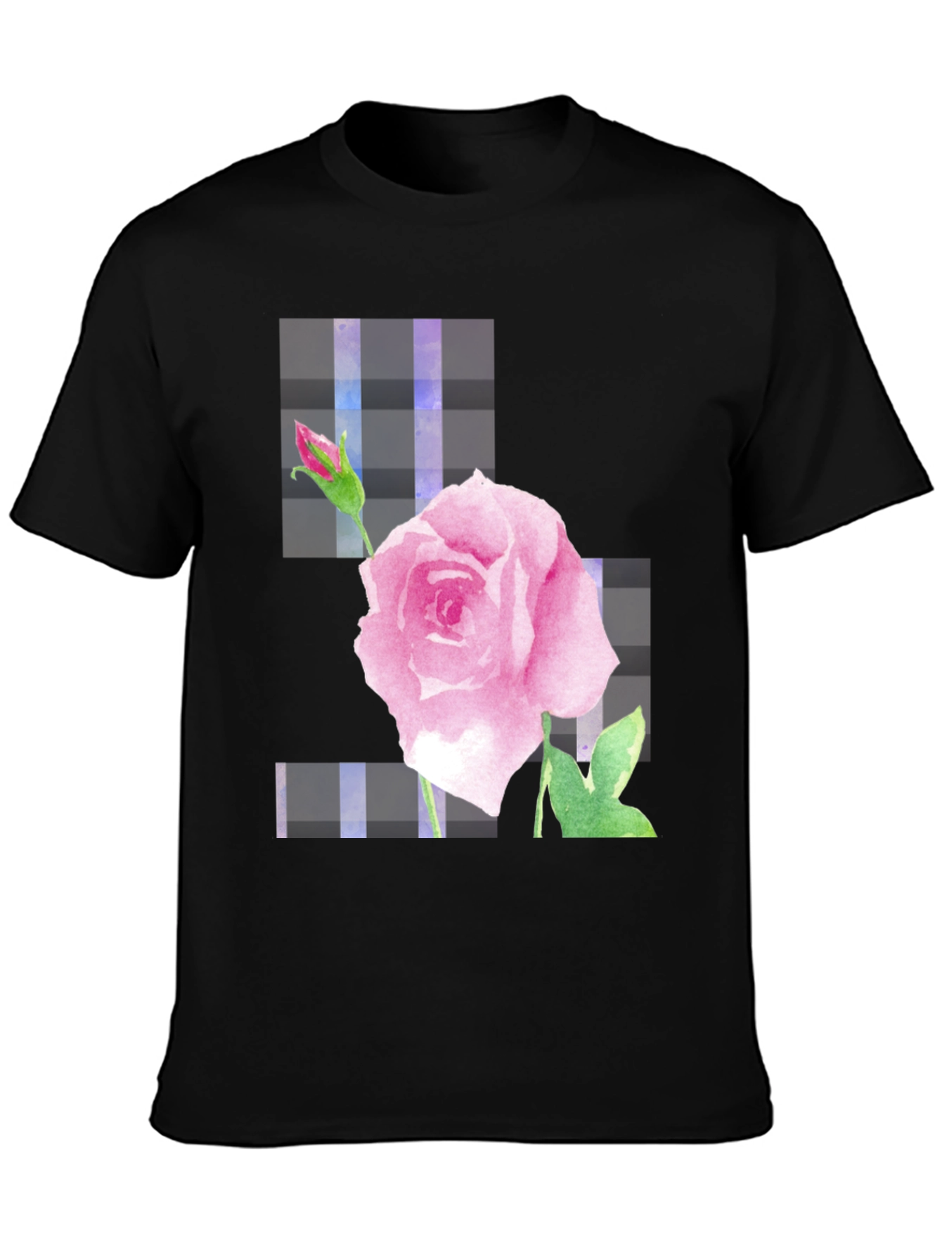 Pink Rose Graphic Black T-Shirt