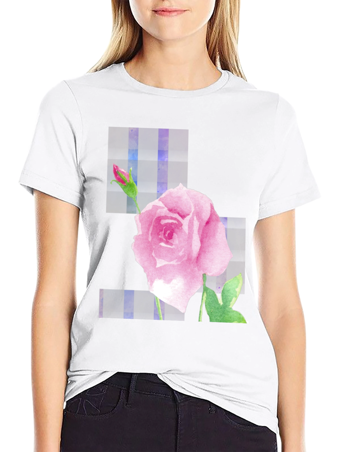 Pink Rose Graphic Black T-Shirt