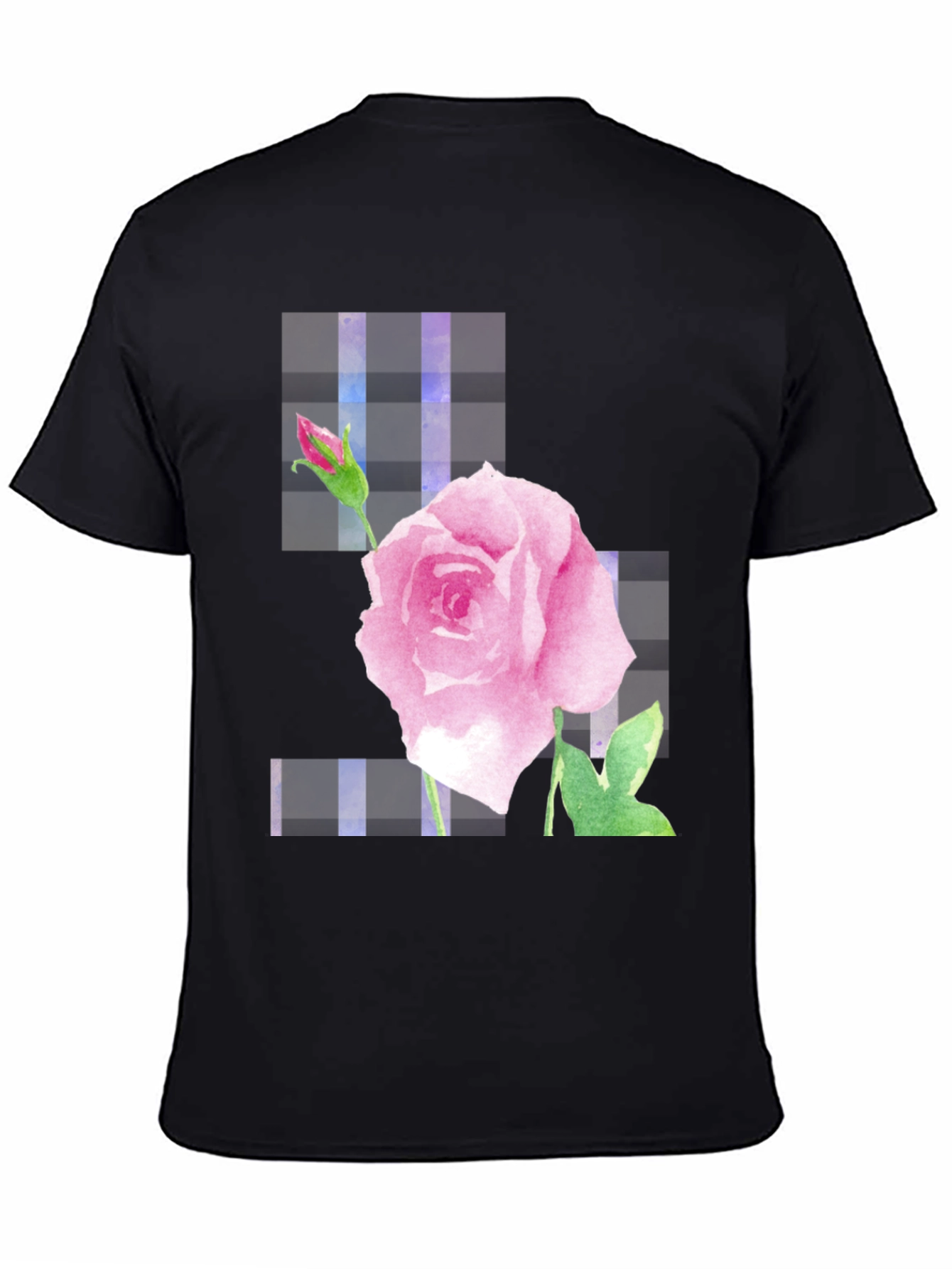 Pink Rose Graphic Black T-Shirt
