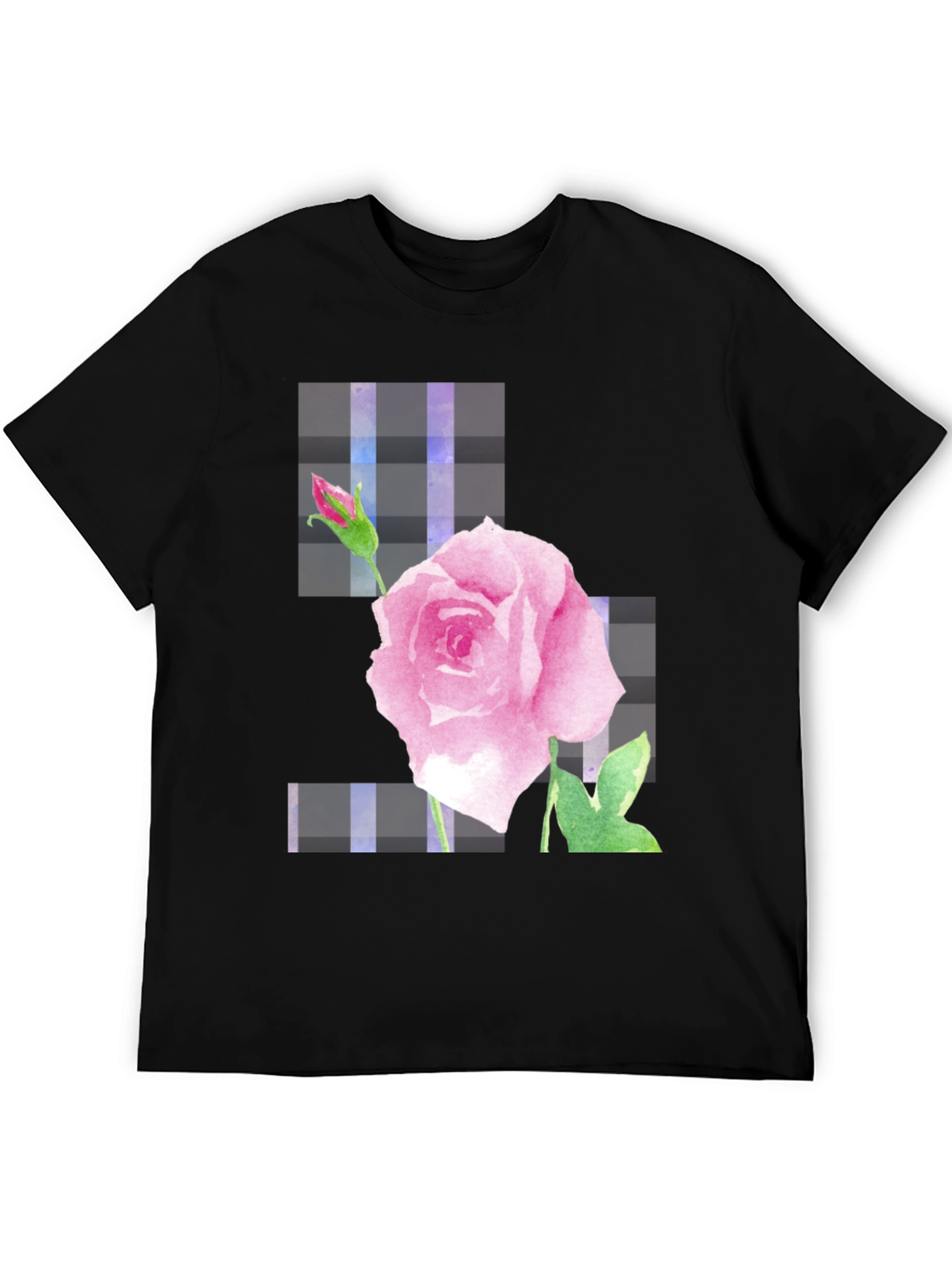 Pink Rose Graphic Black T-Shirt