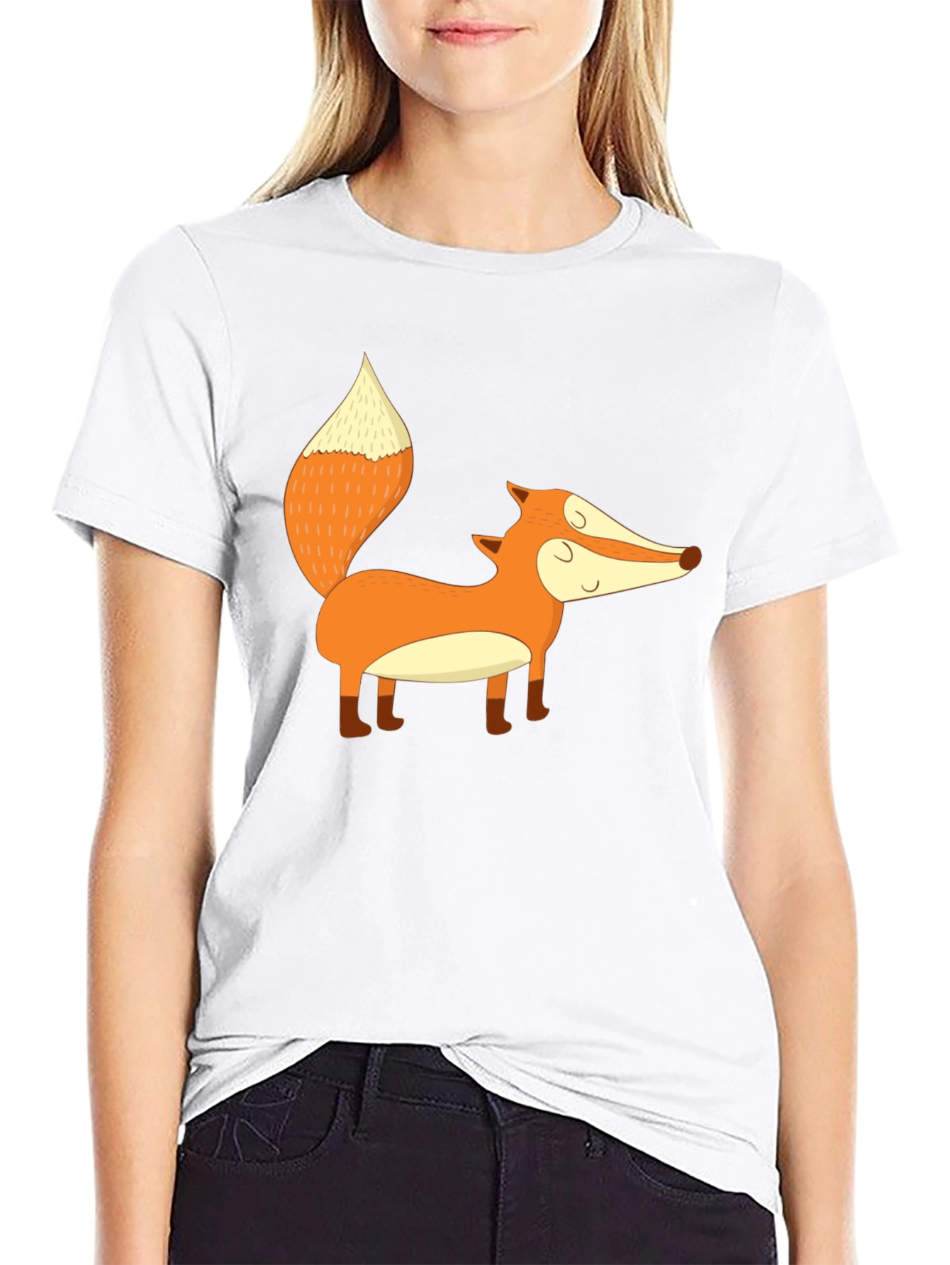 Cute Fox Graphic Black T-Shirt