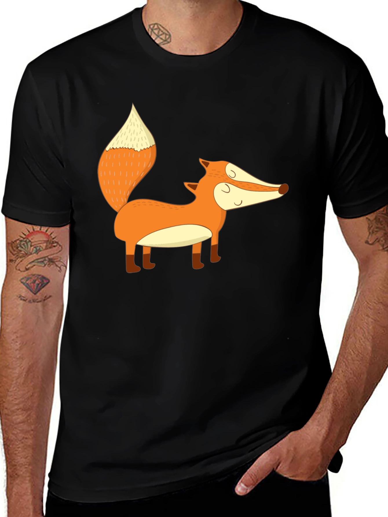 Cute Fox Graphic Black T-Shirt