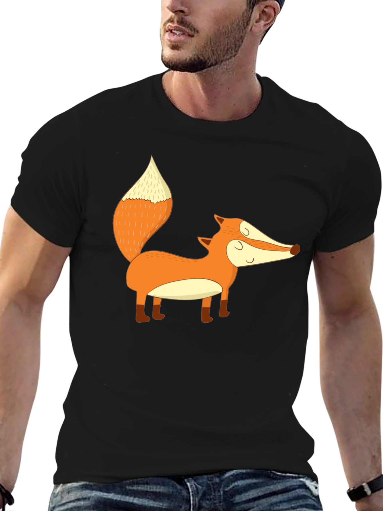 Cute Fox Graphic Black T-Shirt