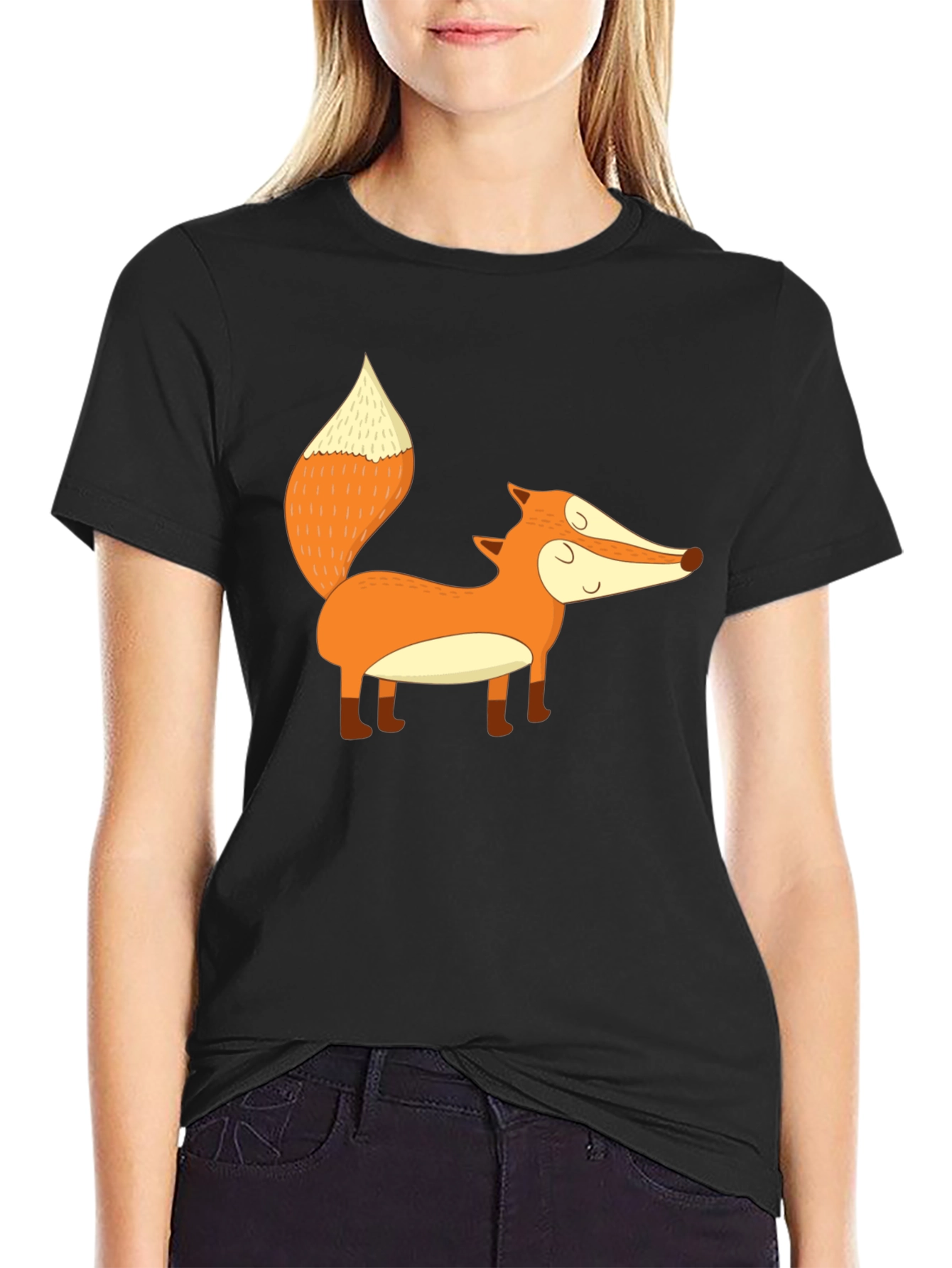 Cute Fox Graphic Black T-Shirt