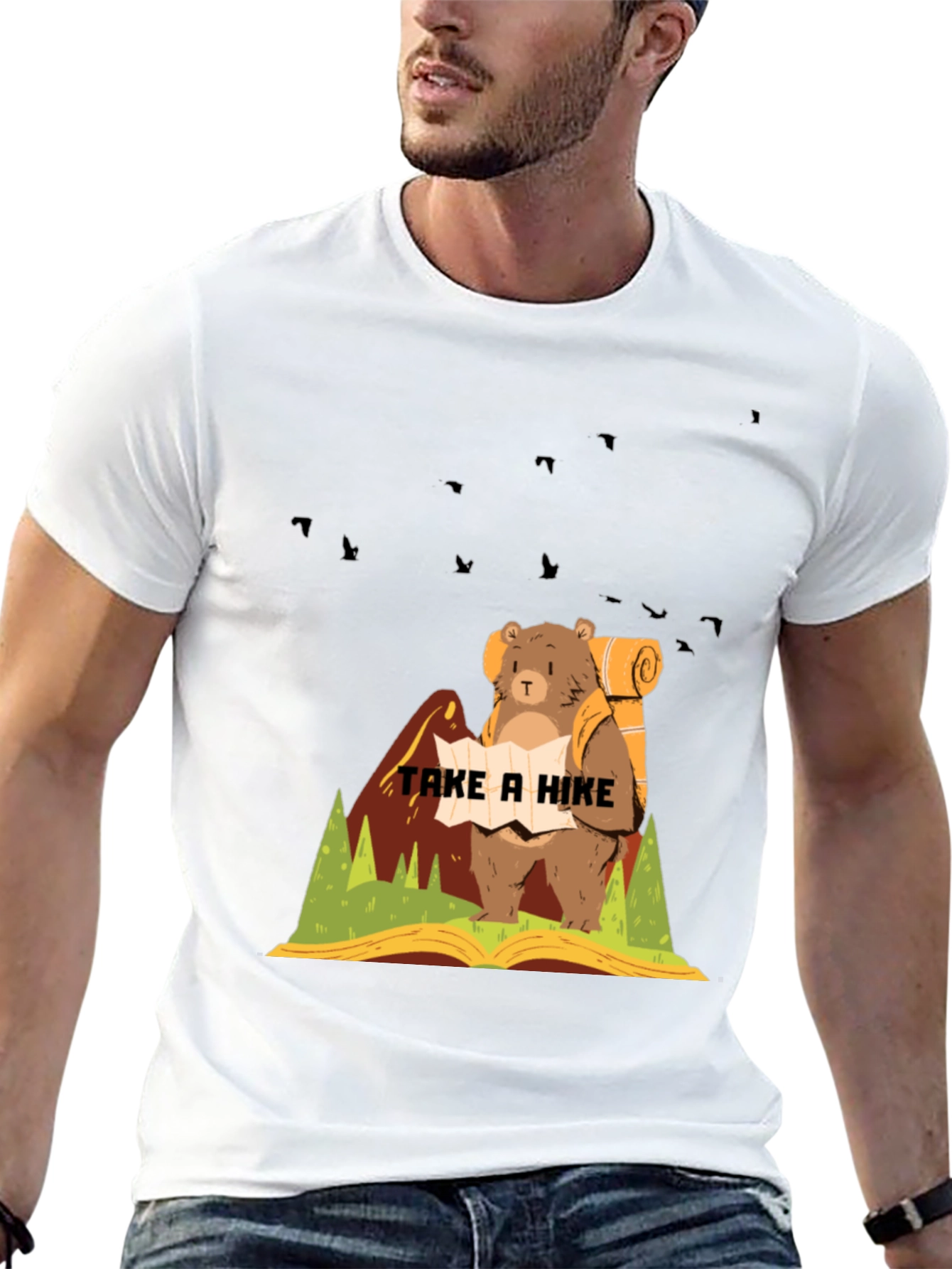 Hiking Bear Graphic T-Shirt - Adventure Ready!