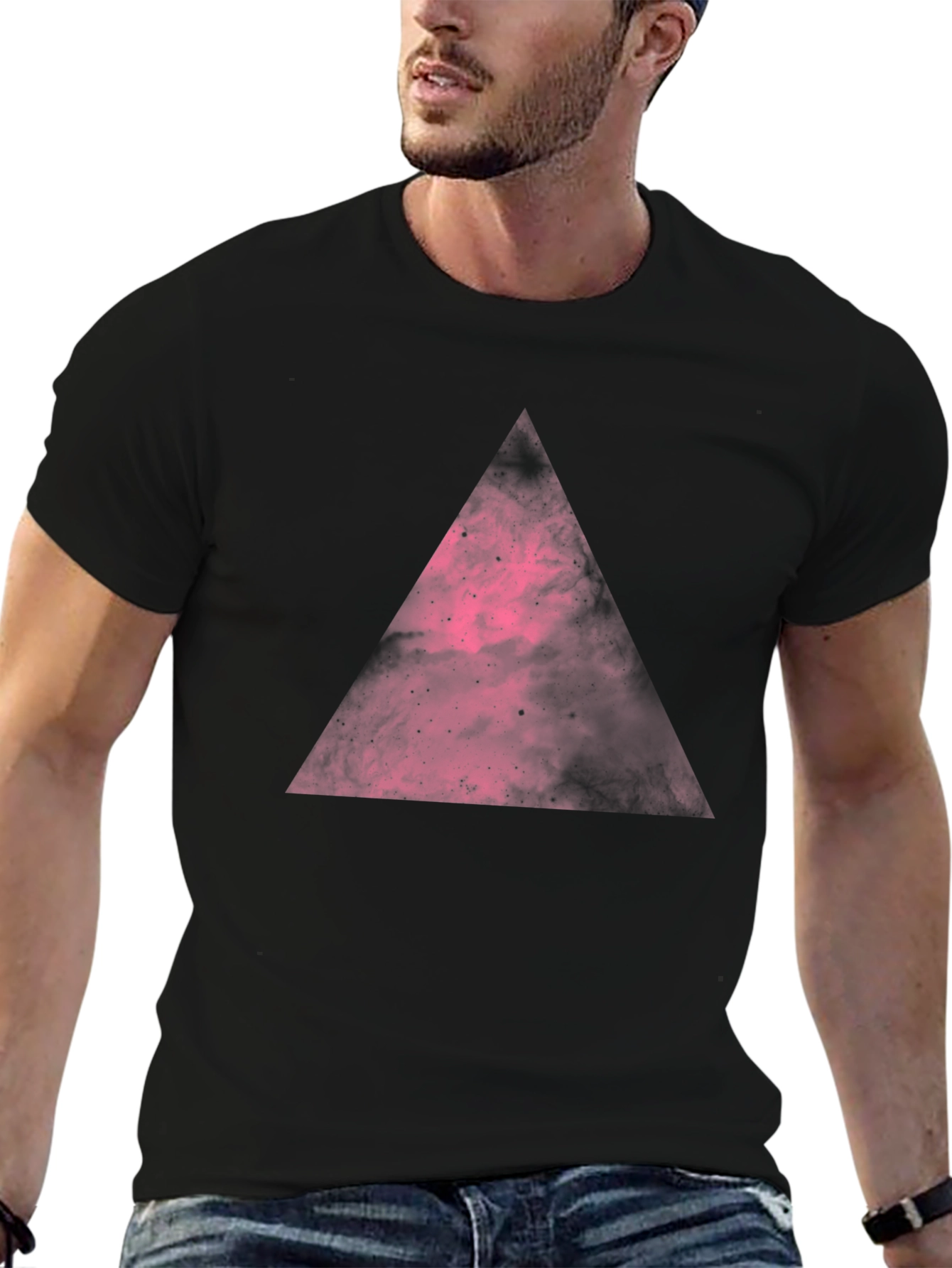Nebula Triangle Graphic Tee - Black Cotton Comfort