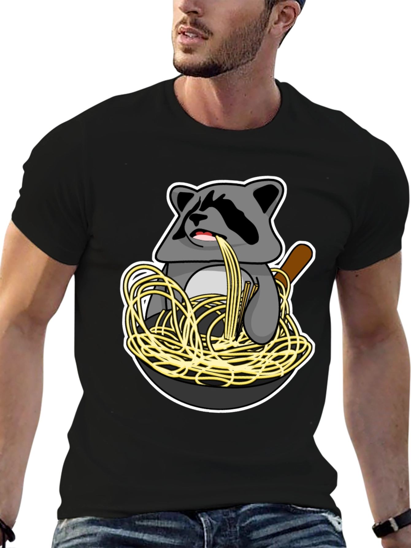 Raccoon Spaghetti Graphic T-Shirt - Funny Animal Tee