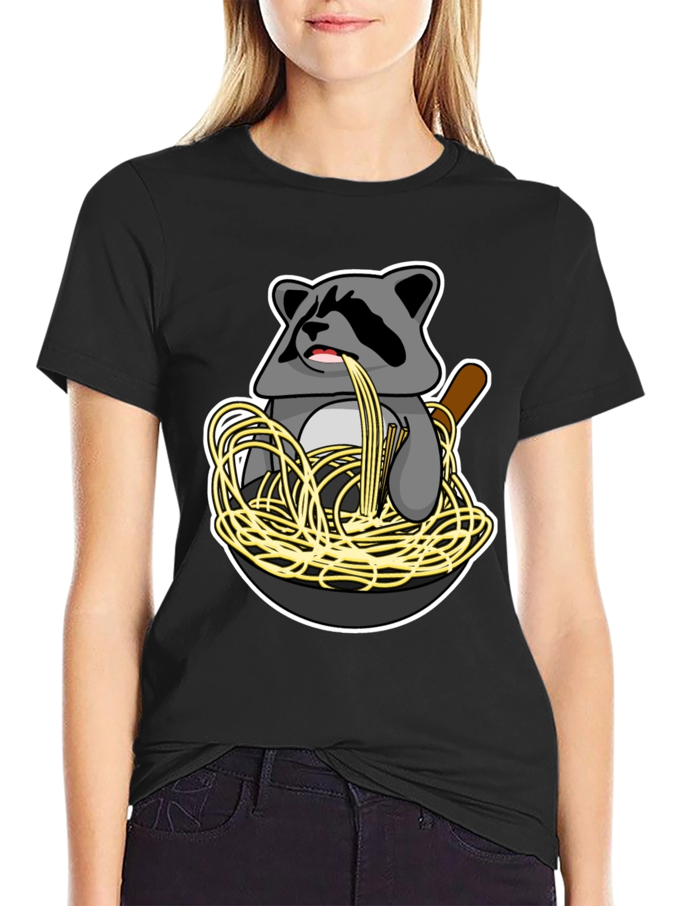 Raccoon Spaghetti Graphic T-Shirt - Funny Animal Tee