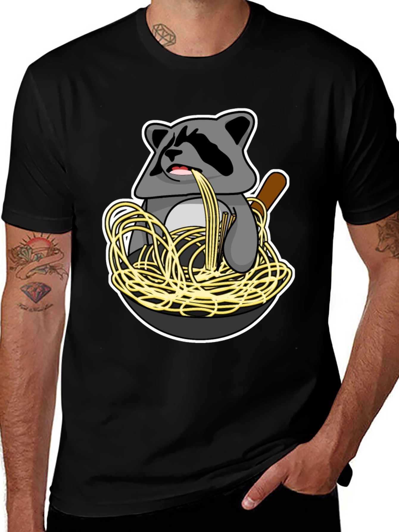 Raccoon Spaghetti Graphic T-Shirt - Funny Animal Tee