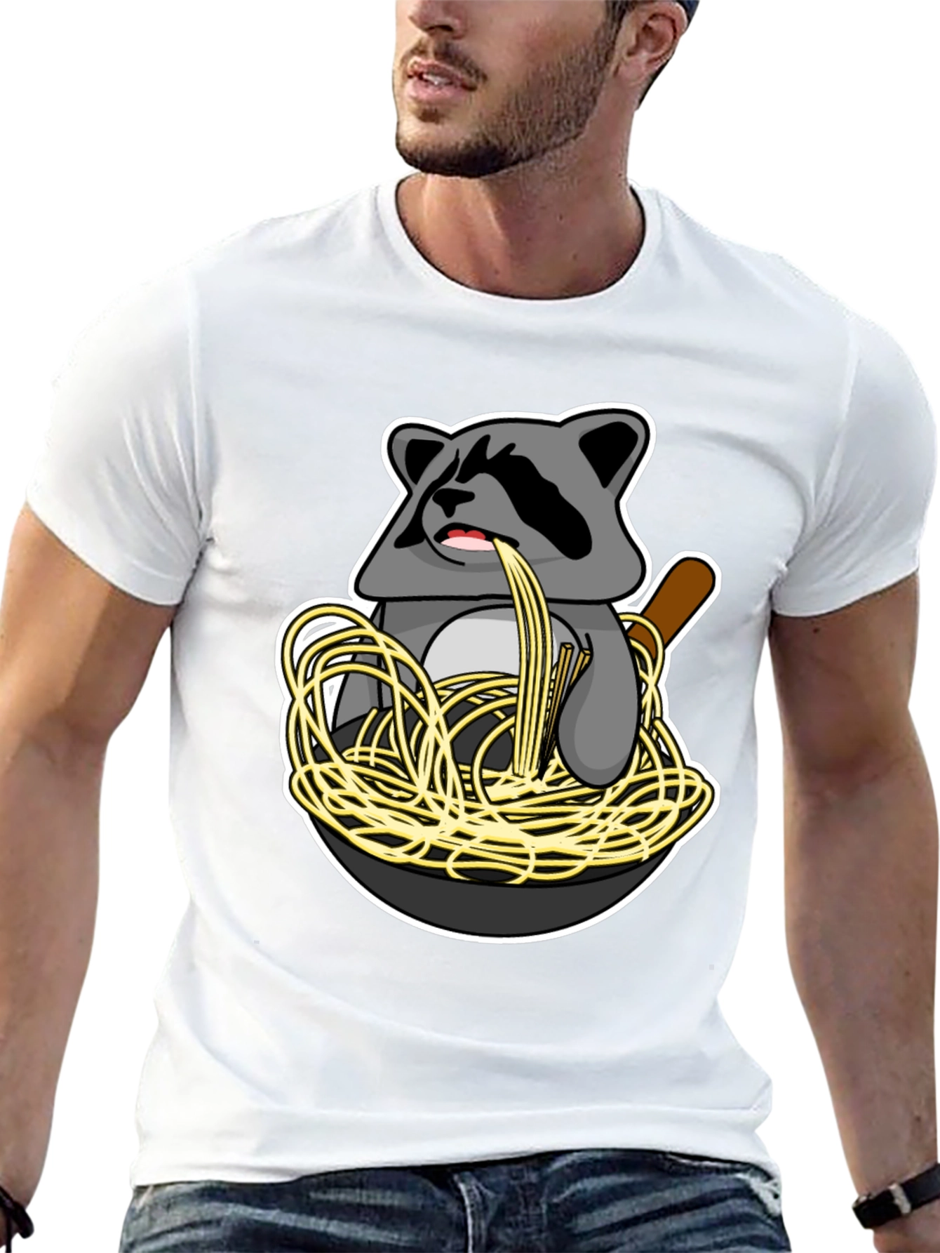 Raccoon Spaghetti Graphic T-Shirt - Funny Animal Tee