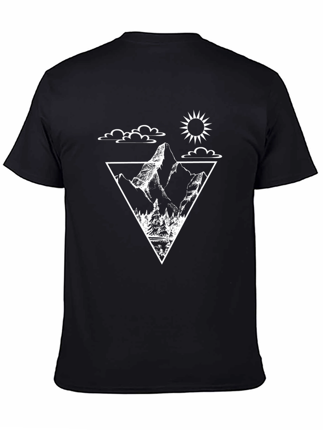 Mountain Triangle Graphic Tee - Black Cotton T-Shirt