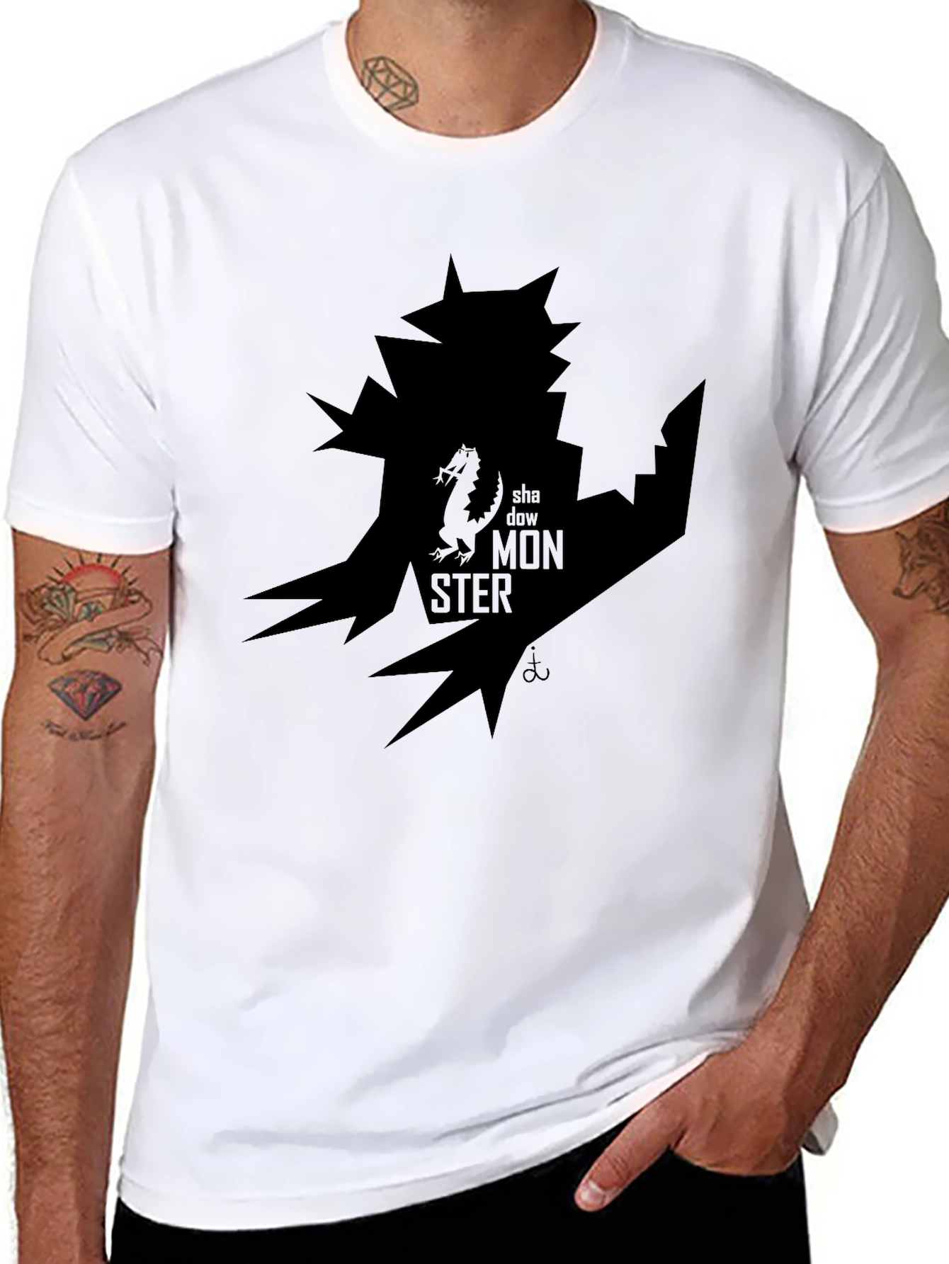 Shadow Monster Graphic Print Black T-Shirt