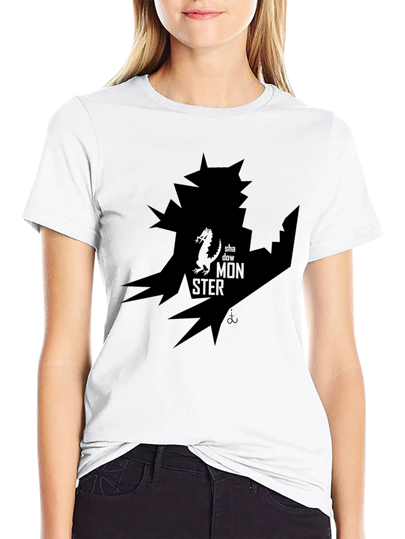 Shadow Monster Graphic Print Black T-Shirt