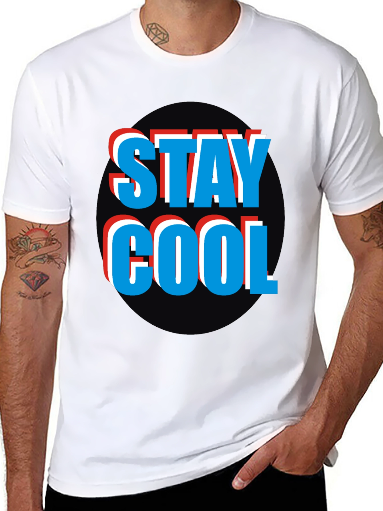 Stay Cool Graphic Tee - Black Crew Neck T-Shirt