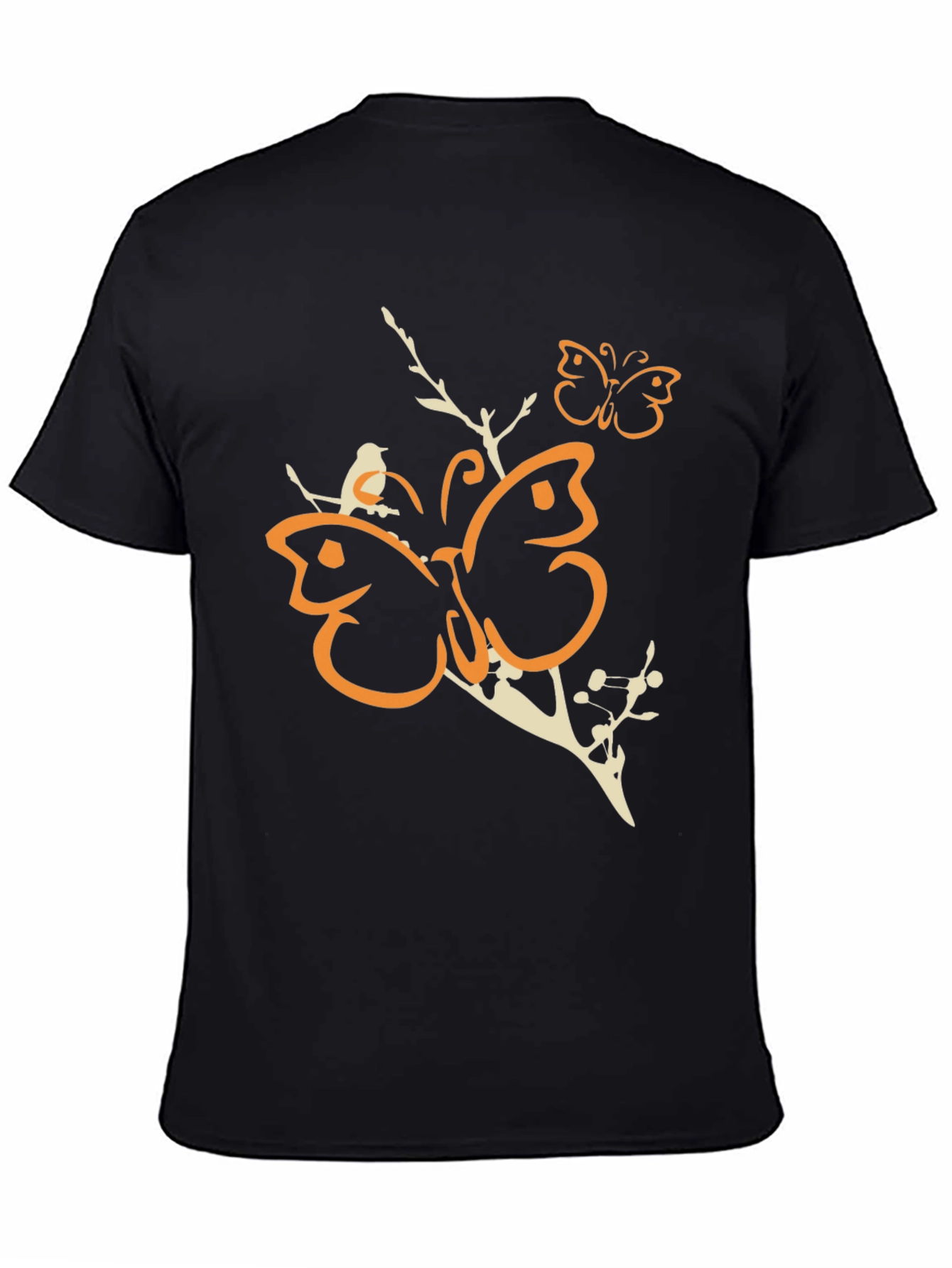 Butterfly and Bird Graphic Tee - Black