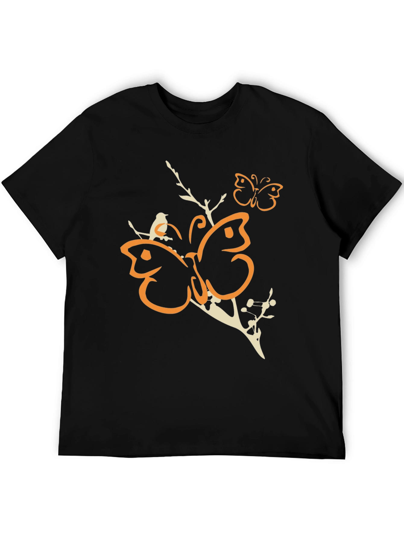 Butterfly and Bird Graphic Tee - Black