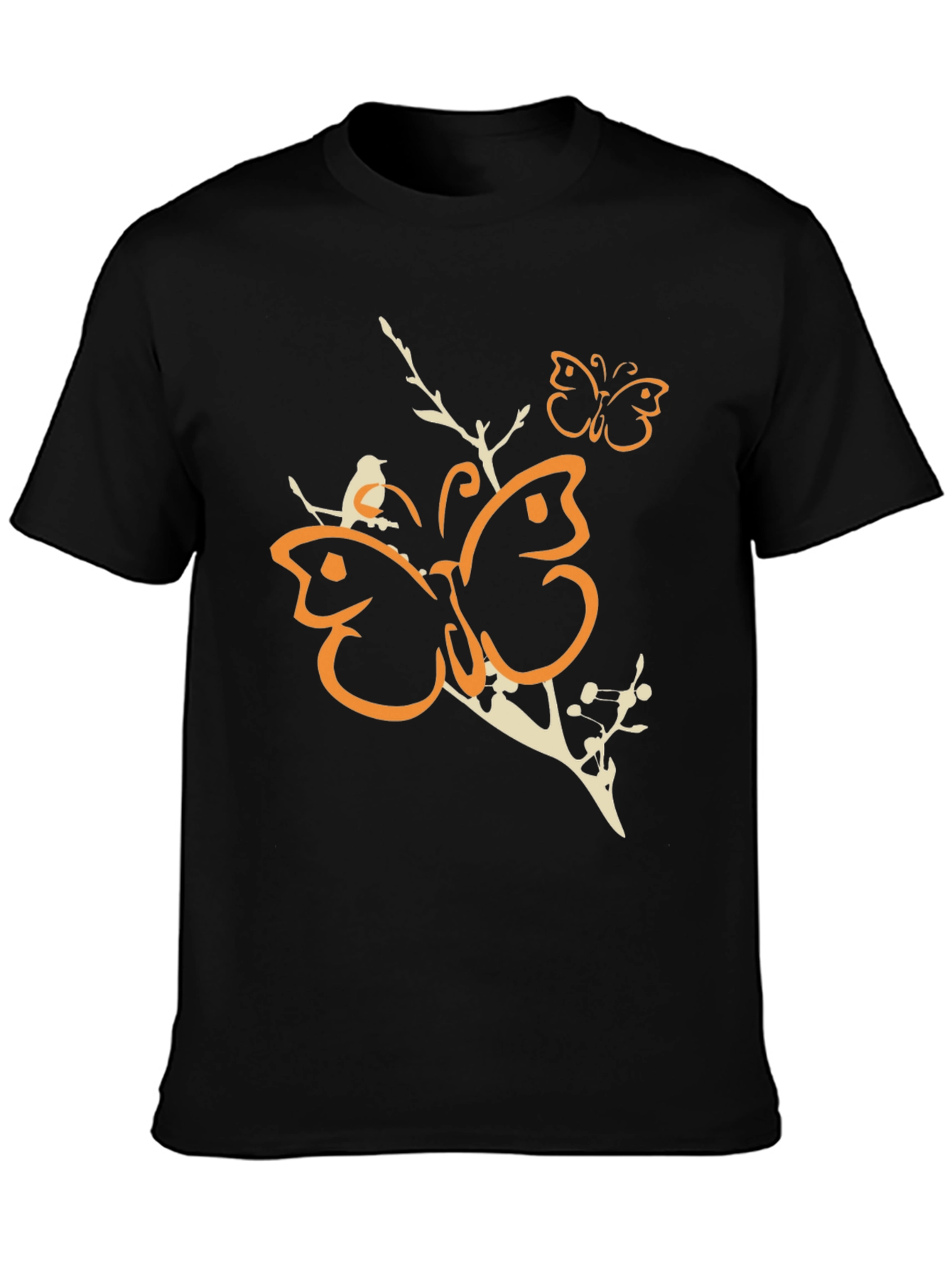 Butterfly and Bird Graphic Tee - Black