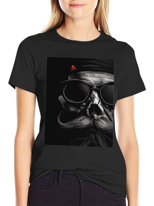 Cool Skull Pirate Graphic Print Black T-Shirt
