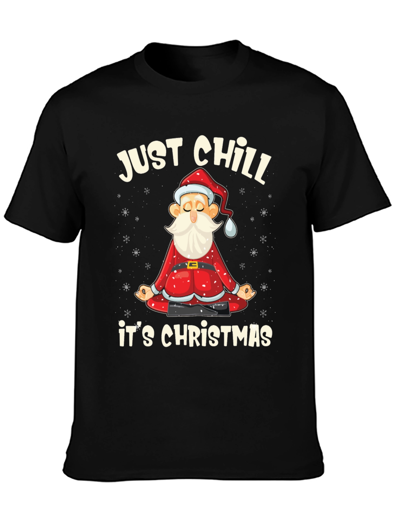Just Chill Its Christmas T-Shirt Santa Yoga Black Tee