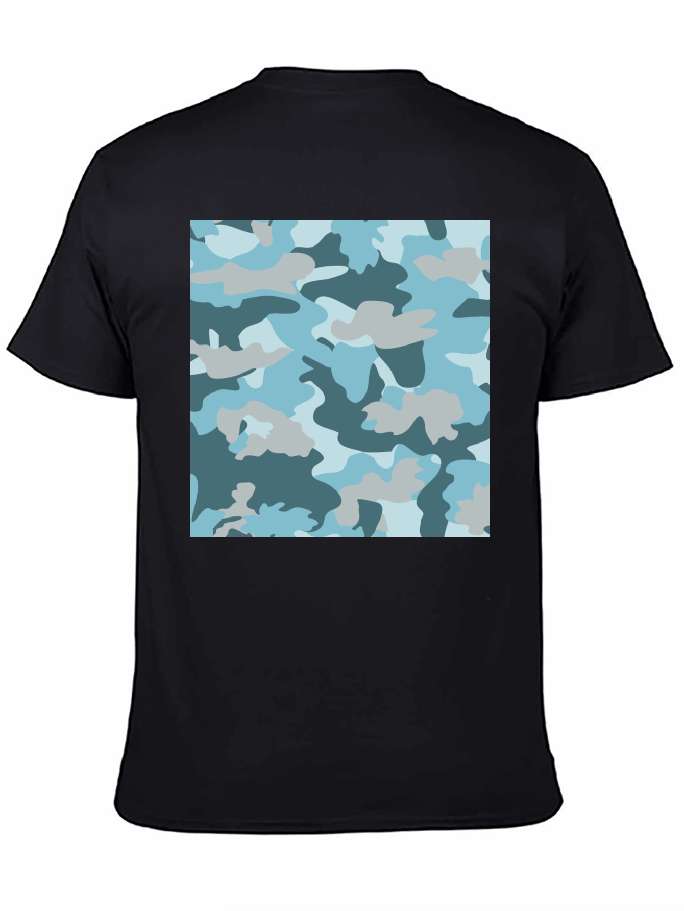 Blue Camo Print Black T-Shirt - Stylish Casual Wear