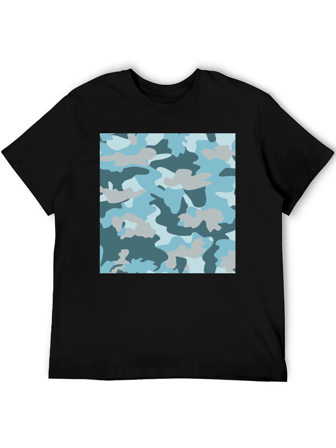Blue Camo Print Black T-Shirt - Stylish Casual Wear