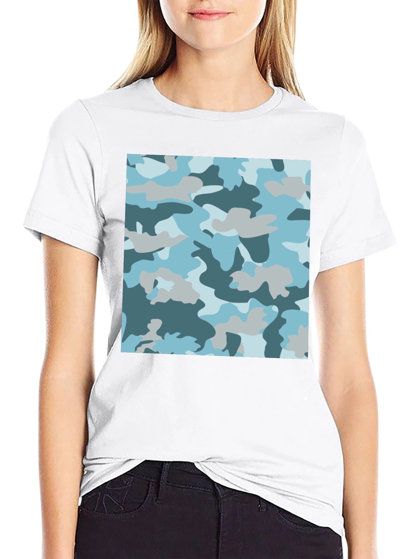 Blue Camo Print Black T-Shirt - Stylish Casual Wear