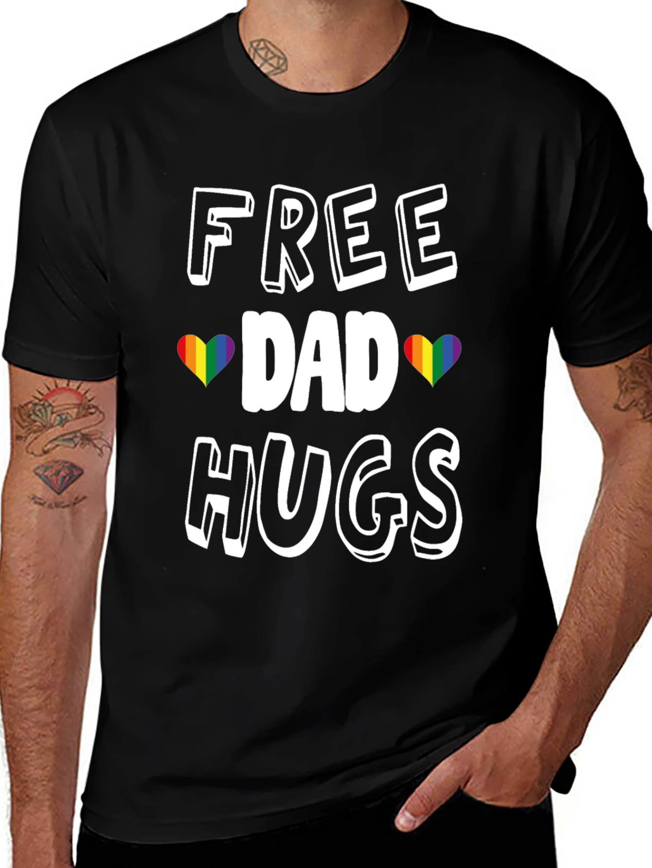Free Dad Hugs Rainbow Heart Pride T-Shirt