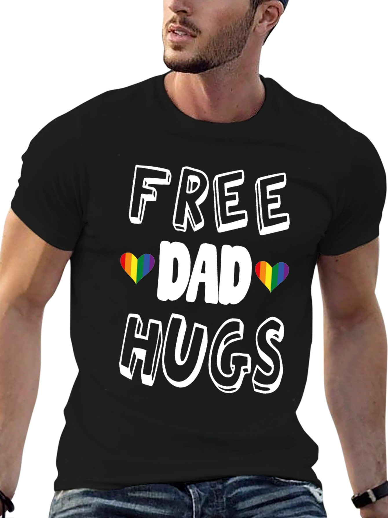 Free Dad Hugs Rainbow Heart Pride T-Shirt