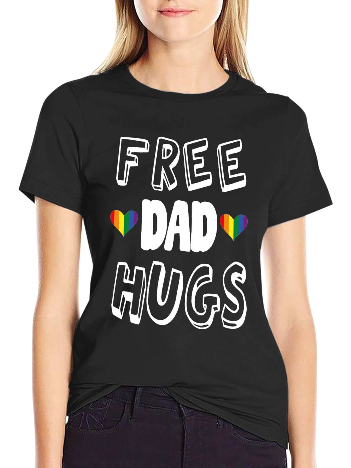 Free Dad Hugs Rainbow Heart Pride T-Shirt