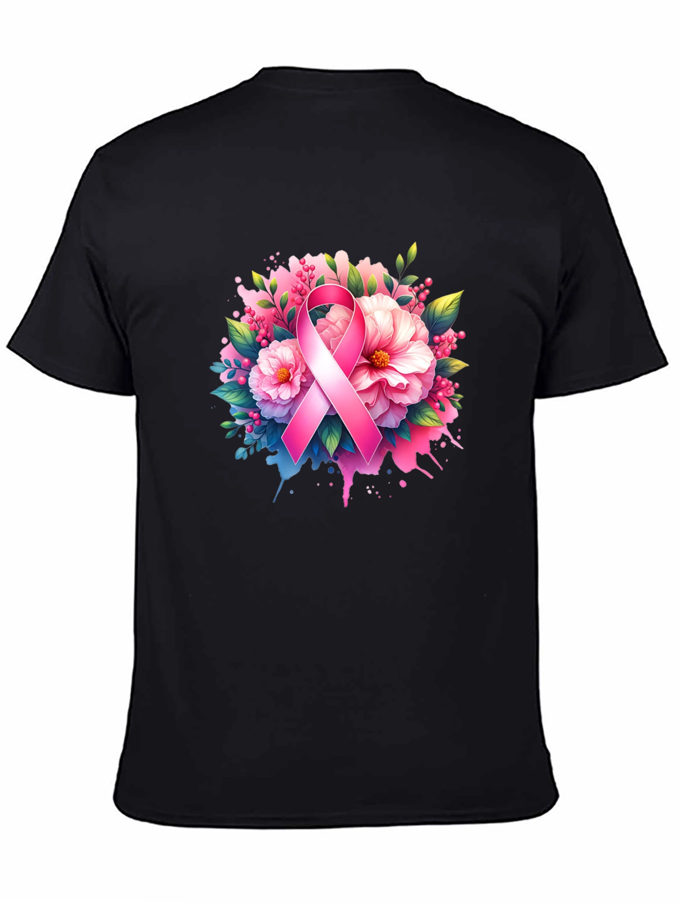 Breast Cancer Awareness T-Shirt Floral Pink Ribbon