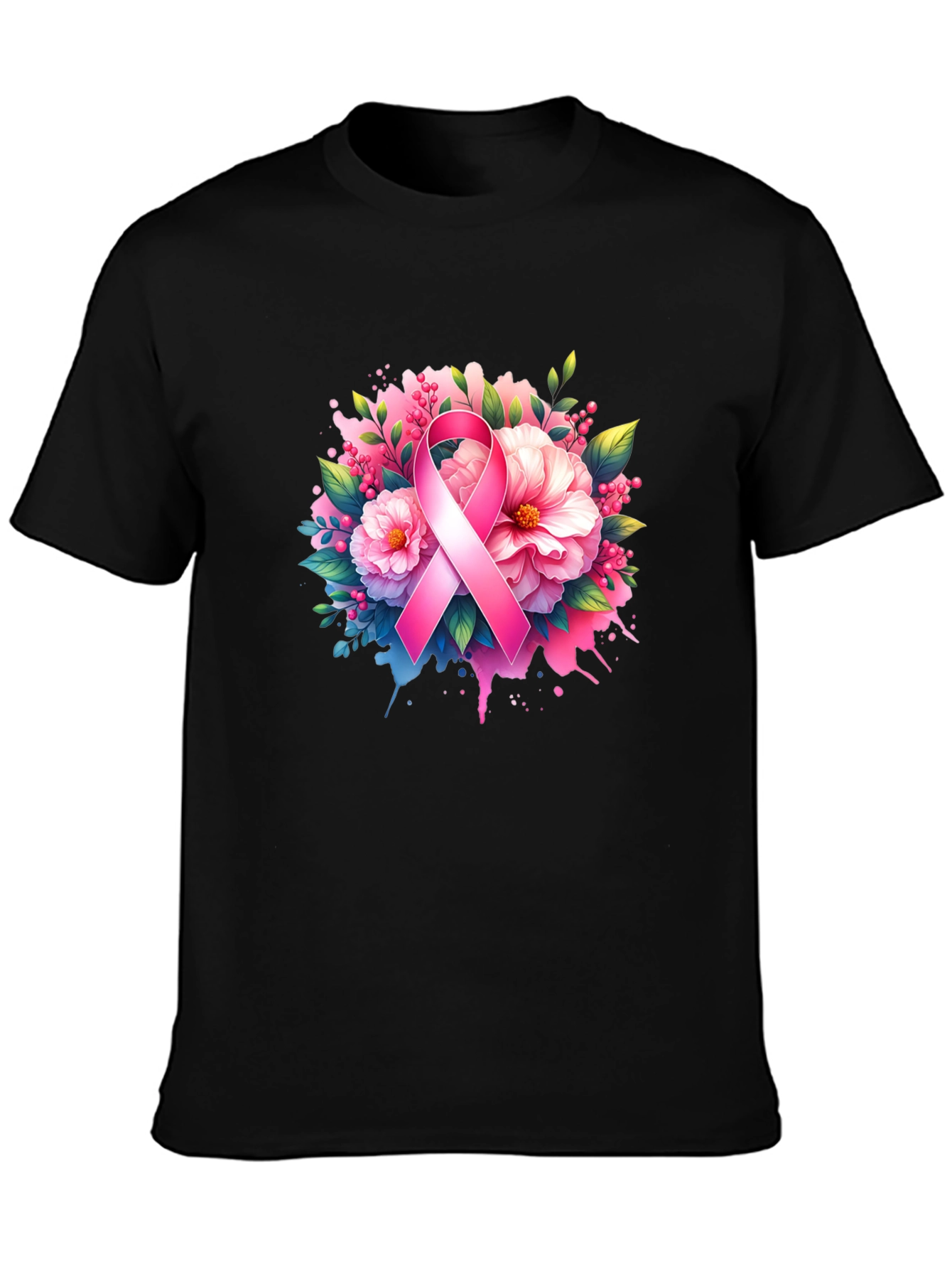 Breast Cancer Awareness T-Shirt Floral Pink Ribbon