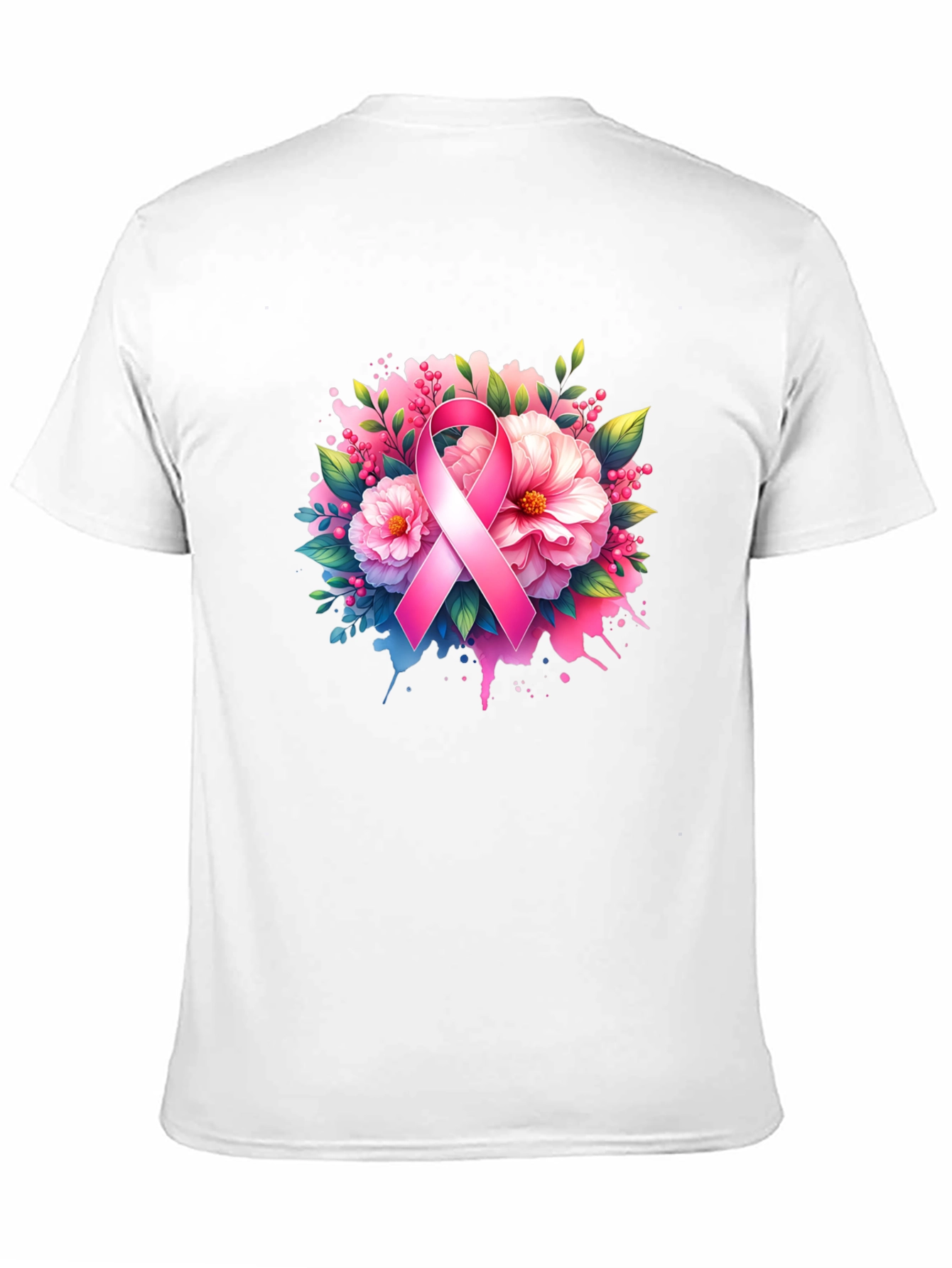 Breast Cancer Awareness T-Shirt Floral Pink Ribbon