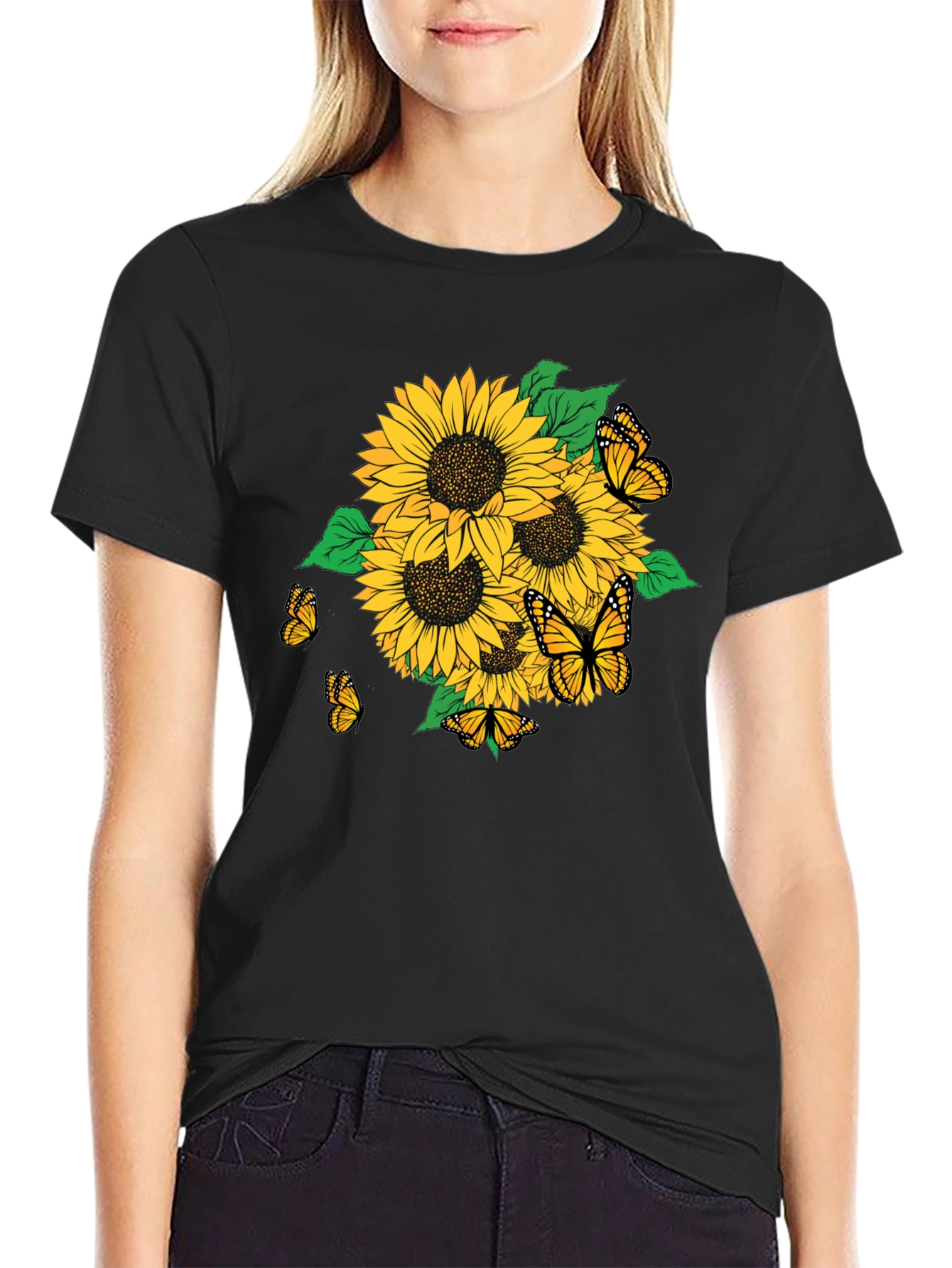 Sunflower & Butterfly Graphic T-Shirt - Stylish Casual Wear